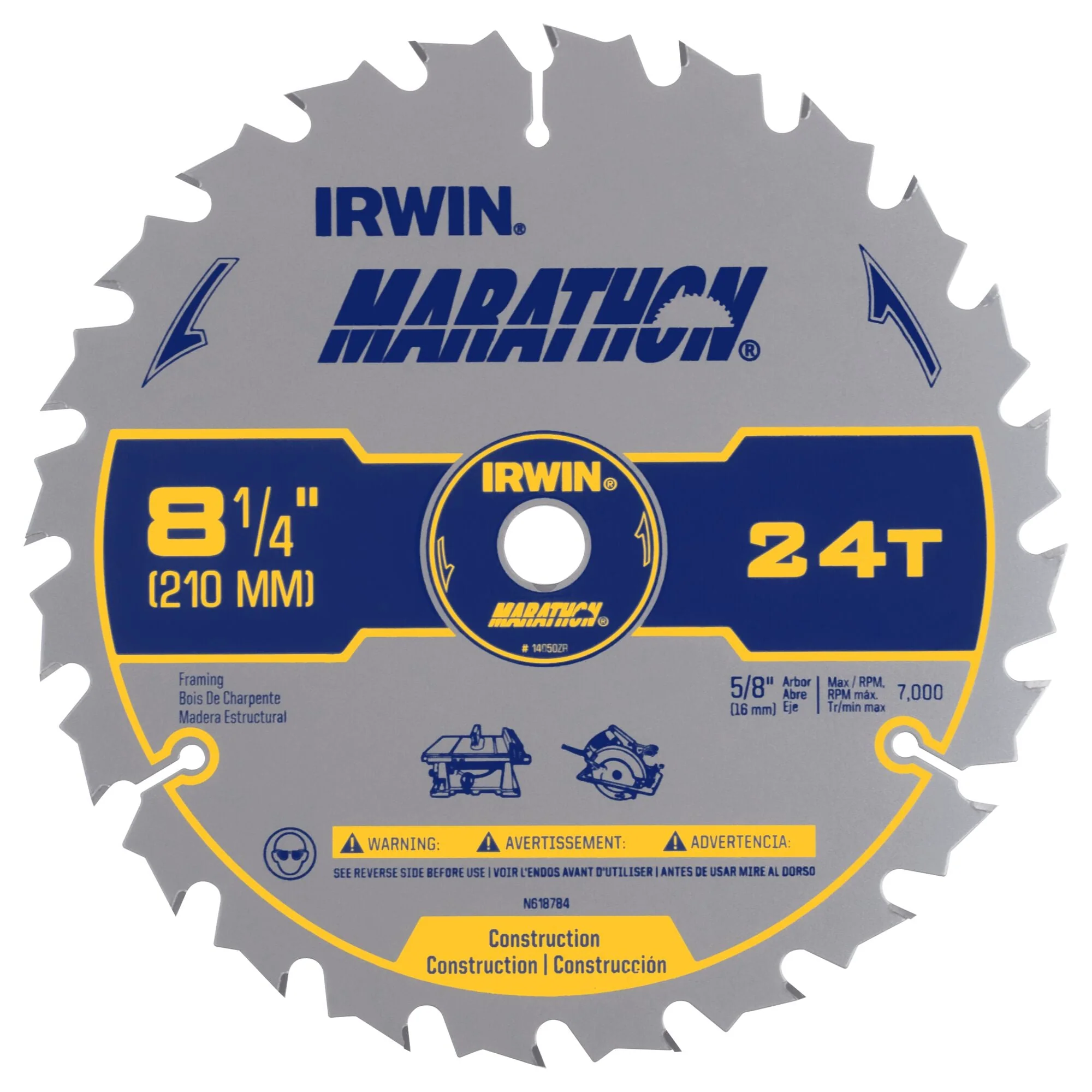 IRWIN 14050 8-1/4-Inch 24-Teeth 5/8" Diamond Arbor Miter And Table Saw Blade