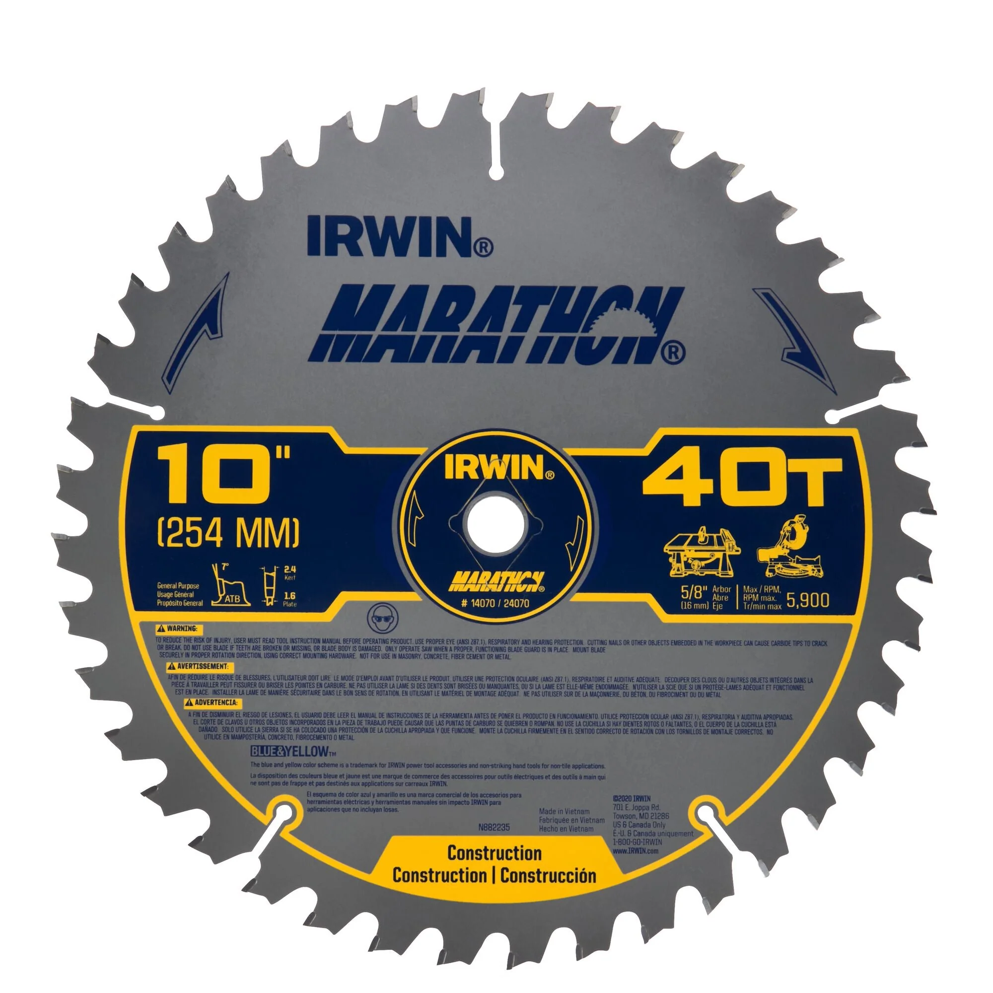 Irwin Marathon 14070 10" 40T Marathon Miter & Table Saw Blade