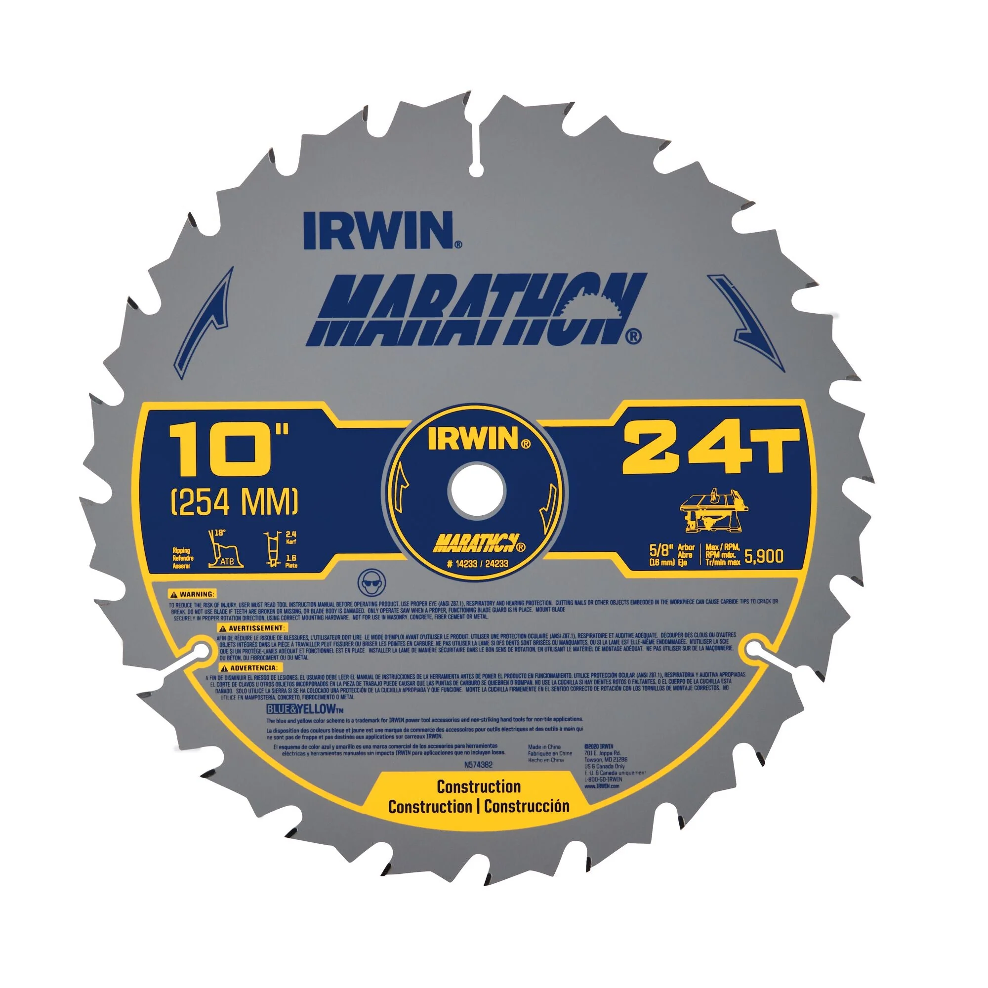 IRWIN MARATHON™ Table & Miter Saw Blade, 10-Inch, 24T