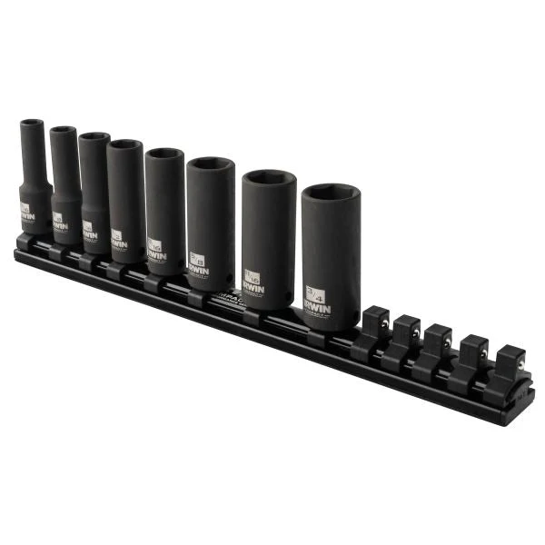 IRWIN Impact Performance Series Deep Well Socket Bits, 3/8-Inch Square Drive, 8-Piece, SAE