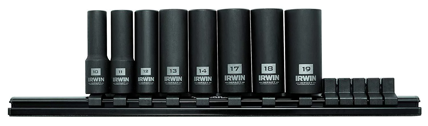IRWIN Impact Performance Series Deep Well Socket Bits, 3/8-Inch Square Drive, 8-Piece