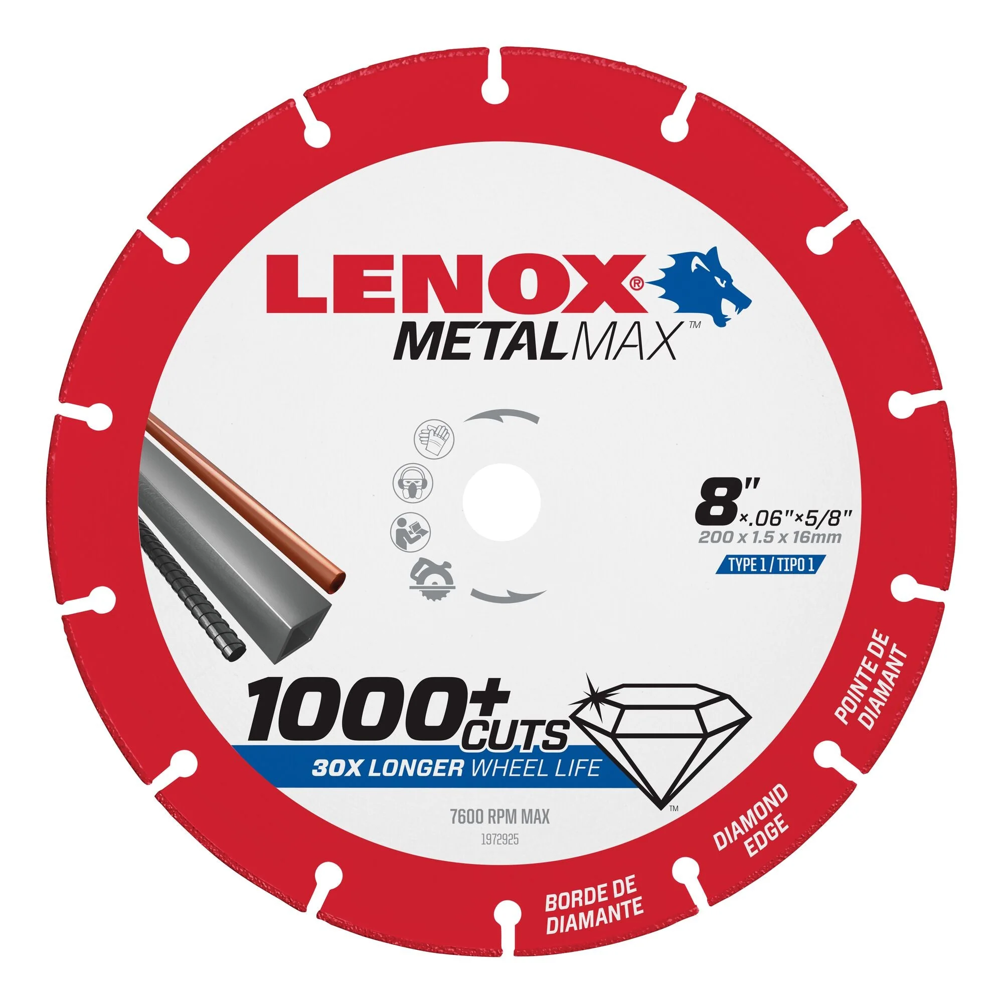 LENOX MetalMax™ Diamond Edge Cutoff Wheel, 8" X 5/8"