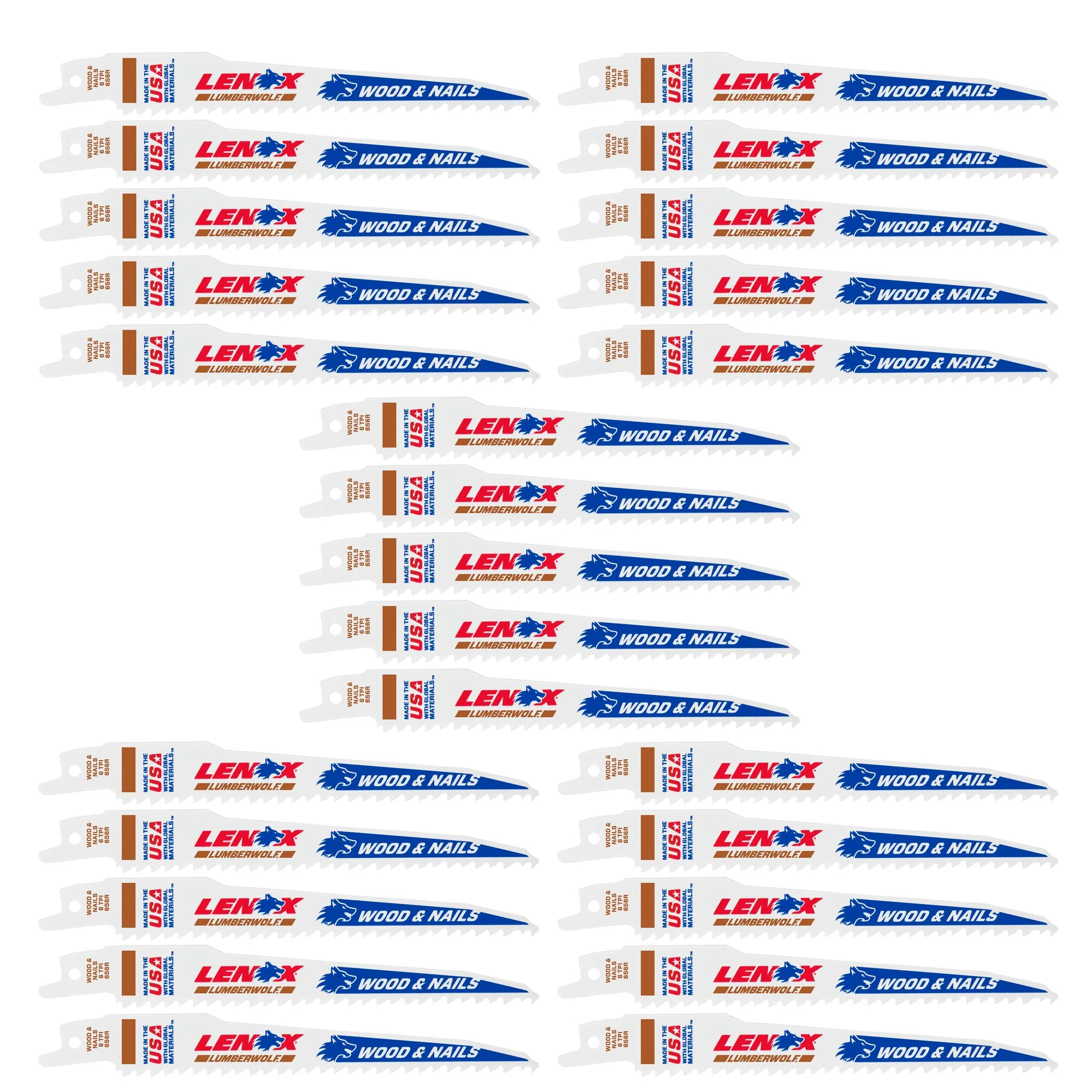 LENOX B656R Wood Bi-Metal Reciprocating Saw Blades, 6-Inch, 6 Tpi, 25/Pk