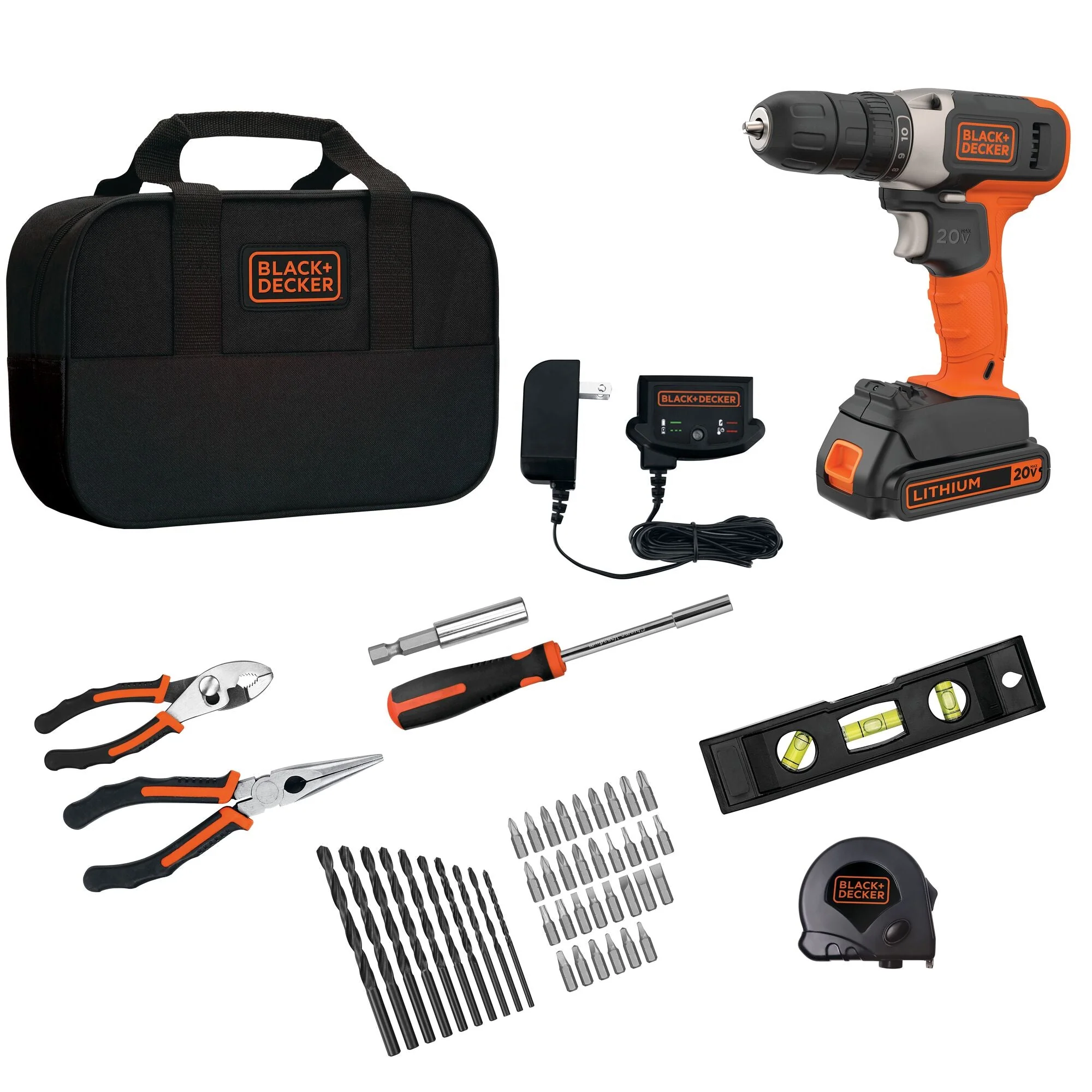 BLACK+DECKER 20V MAX Cordless Drill with 49-Piece Home Project Kit
