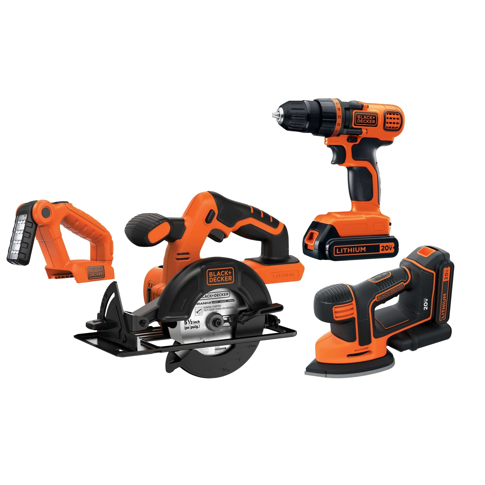 BLACK+DECKER 20V MAX* Lithiuim Ion 4 Tool Combo Kit: Drill/Driver, Circular Saw, MOUSE™ Detail Sander and Light