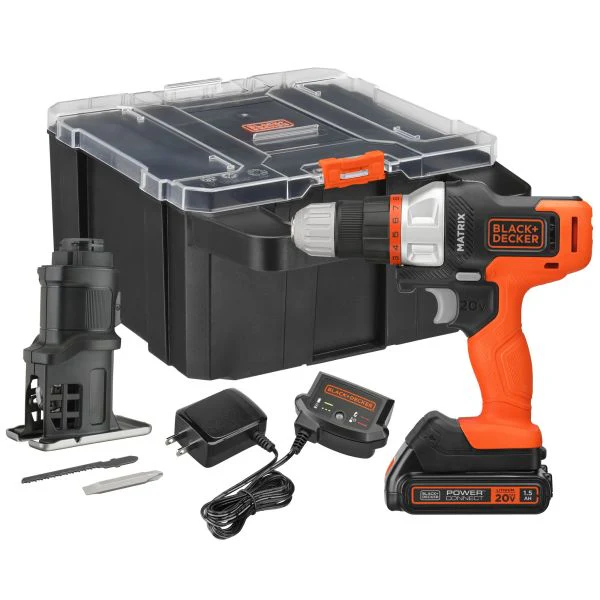 BLACK+DECKER MATRIX™ 20V MAX* Drill Kit, Includes Jig Saw Attachment, Storage Case, Battery and Charger- BDCDMT1202KTJC1