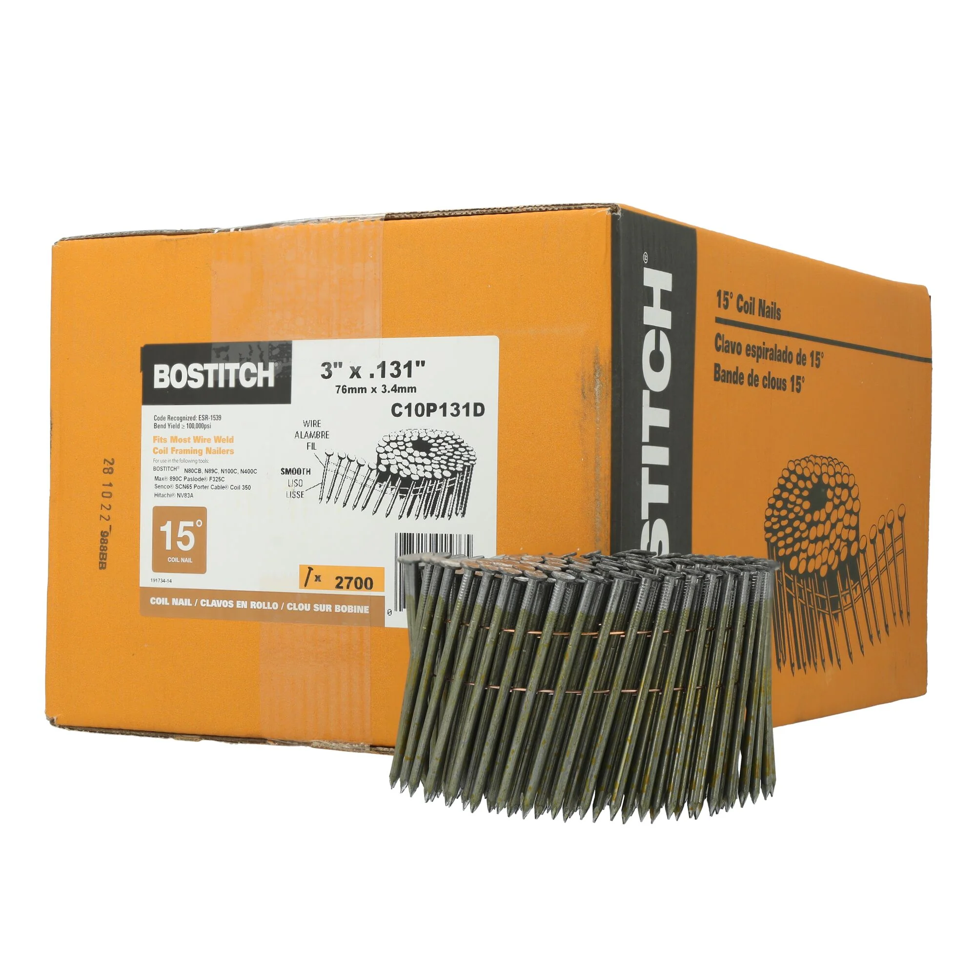 BOSTITCH 2,700-Qty. 3" X.131 Smooth Shank 15 Degree Coil Framing Nails