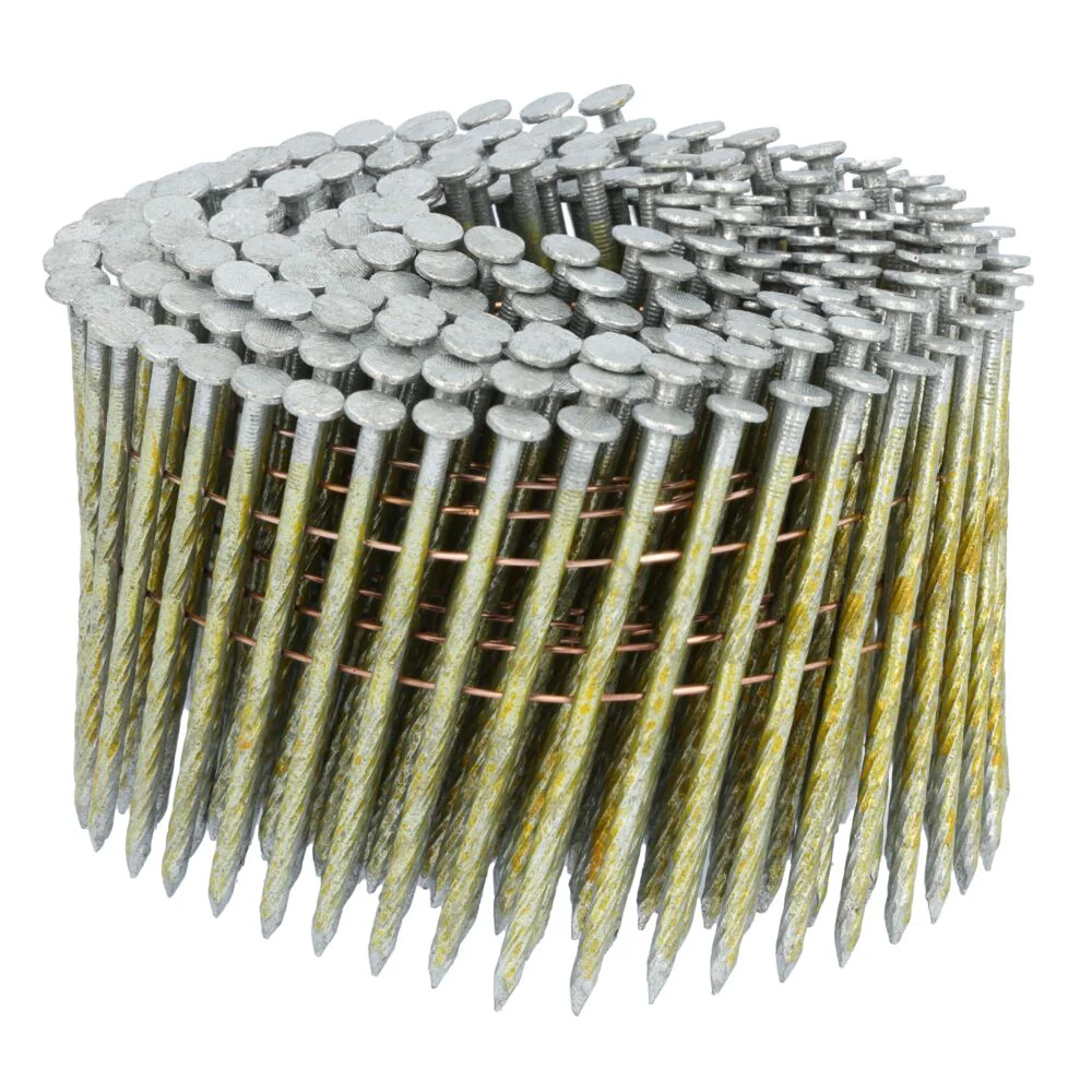 BOSTITCH Framing Nails, Wire Collated Coil, Thickcoat Galvanized, Round Head, 15-Degree, Screw Shank, 3-Inch X .120-Inch, 2700-Pack