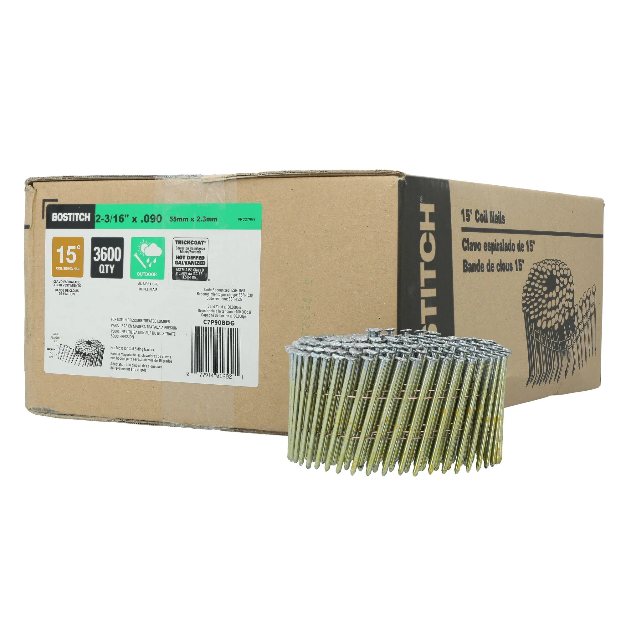 BOSTITCH Botstitch Thickcoat 2 3/16-Inch By .090-Inch By 15 Degree Coil Siding Nail (3,600 Per Box)
