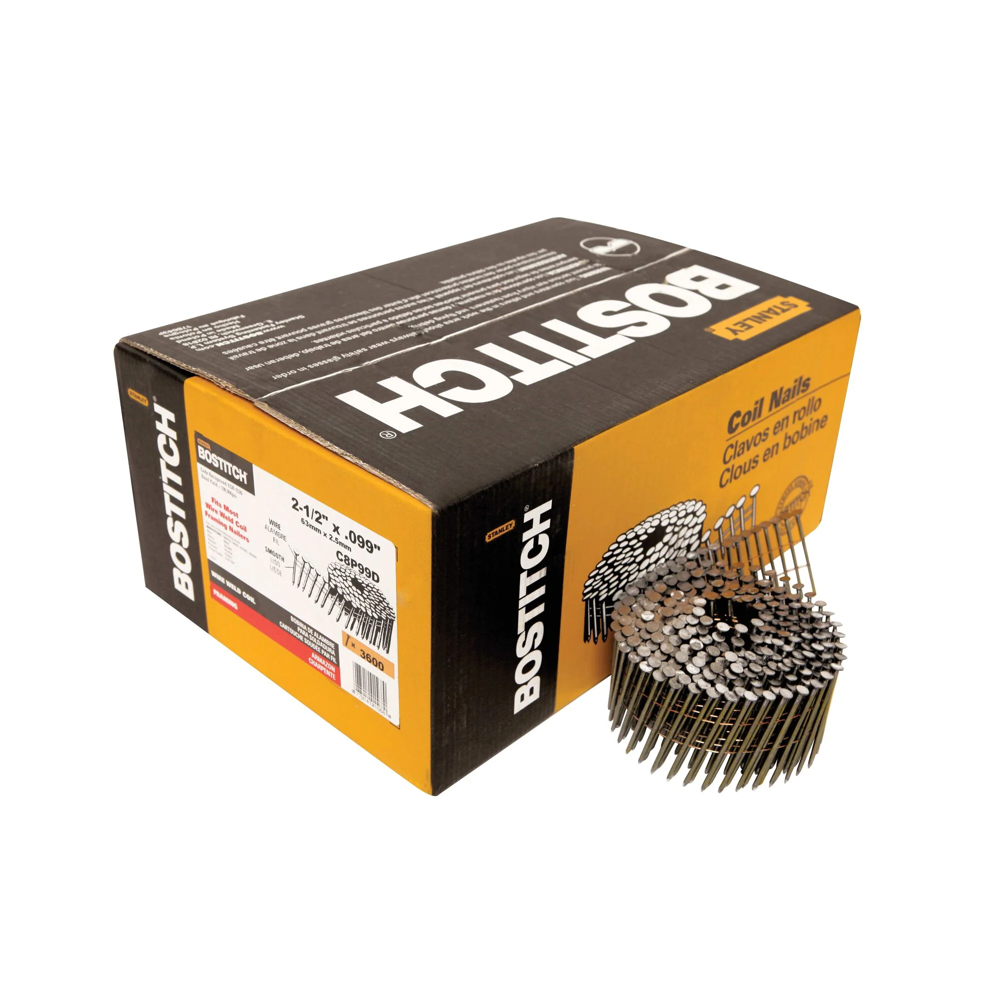 BOSTITCH 2-1/2X.099 Nail, 3600-Pack