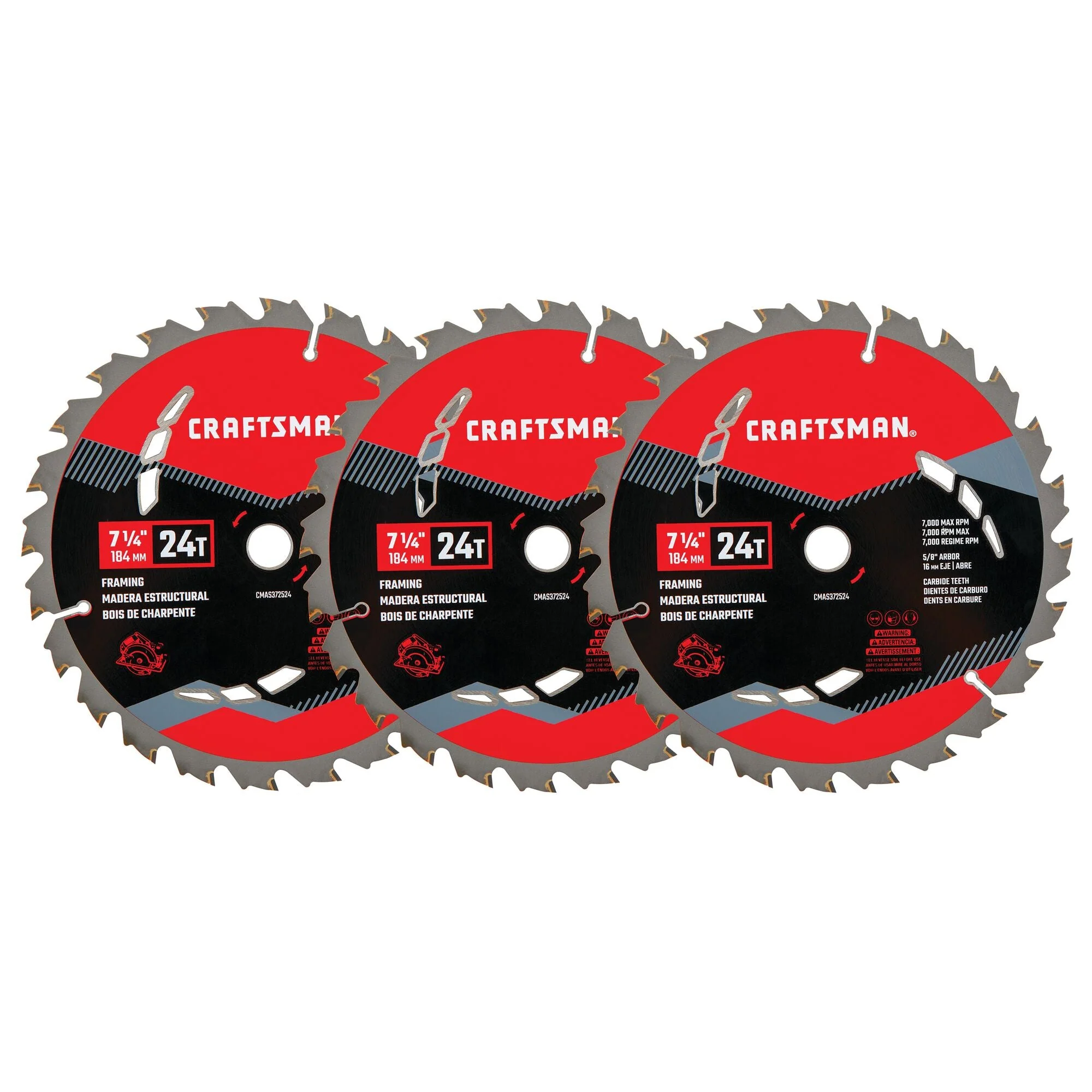 CRAFTSMAN CMAS3725243 3-Pack 7-1/4-in 24-Tooth Carbide Circular Saw Blade