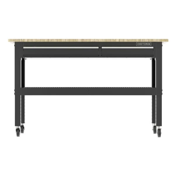 CRAFTSMAN 6 Foot Wide 2-Drawer Adjustable Height Mobile Workbench - Black