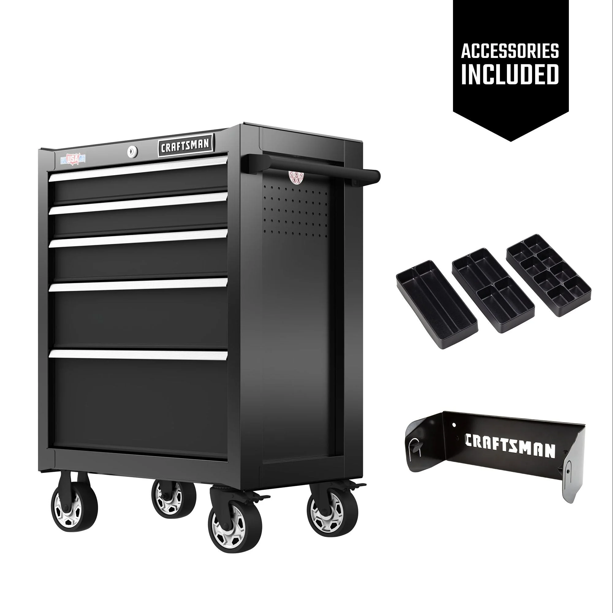 Cabinets: Gloss Black, 26.5” W x 18” D x 37.5” H, Black, Soft-Close Ball Bearing