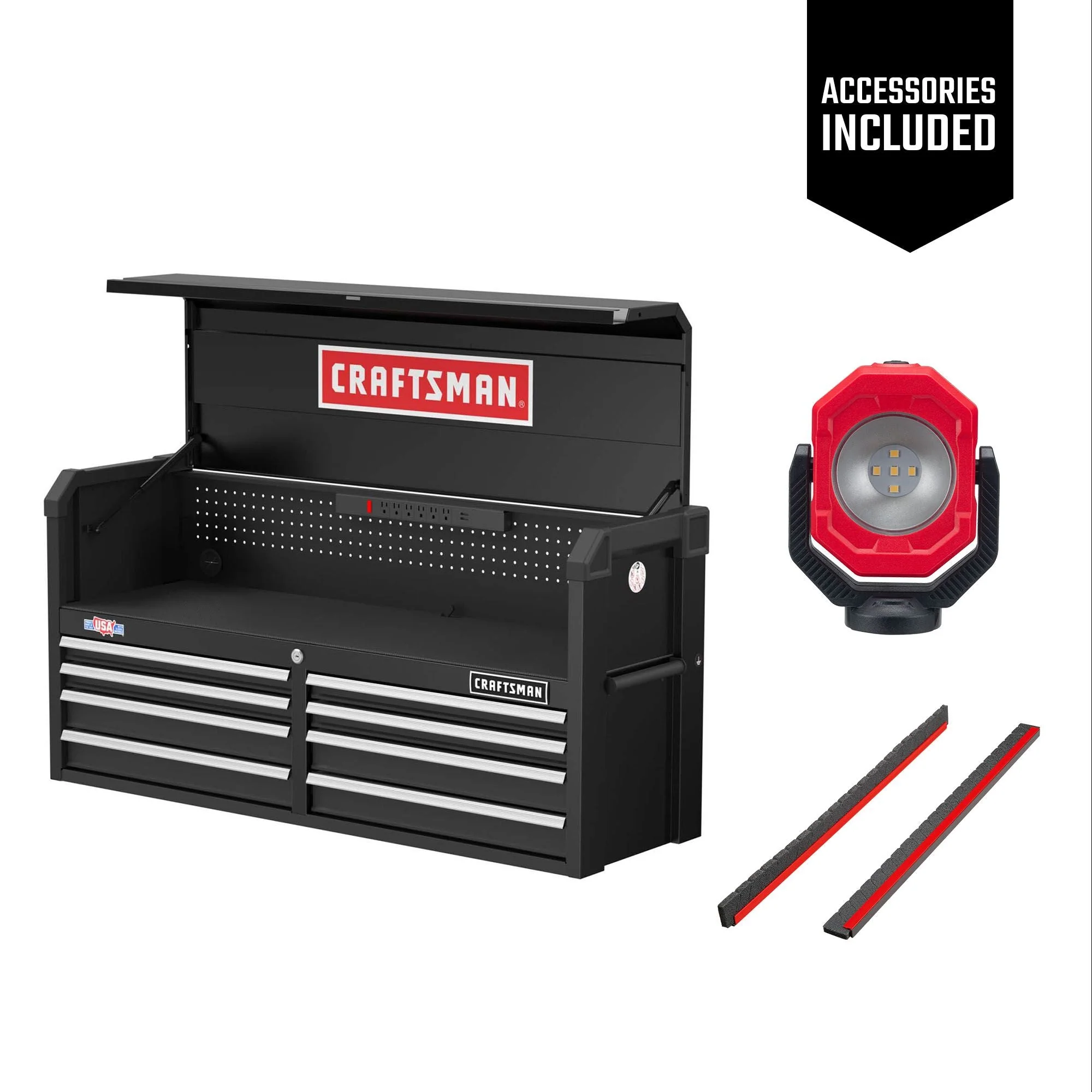 CRAFTSMAN S2000 52 in.8-Drawer Chest W/Light & Divider (CMST35282BK)