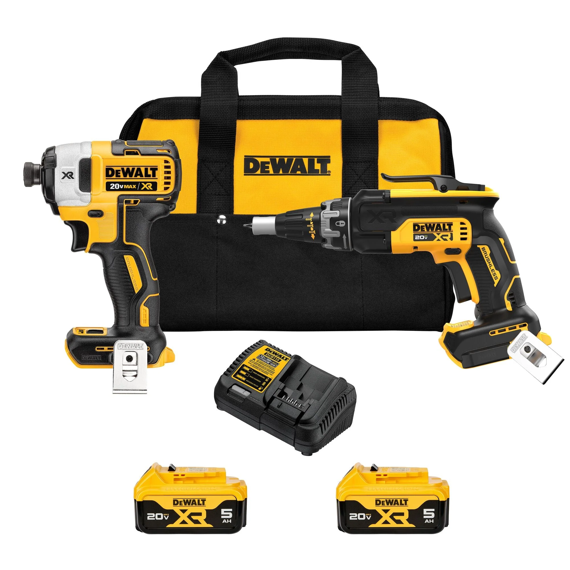 DEWALT 20V MAX* XR Brushless Drywall Screwgun and Impact Driver Combo Kit (5.0Ah)