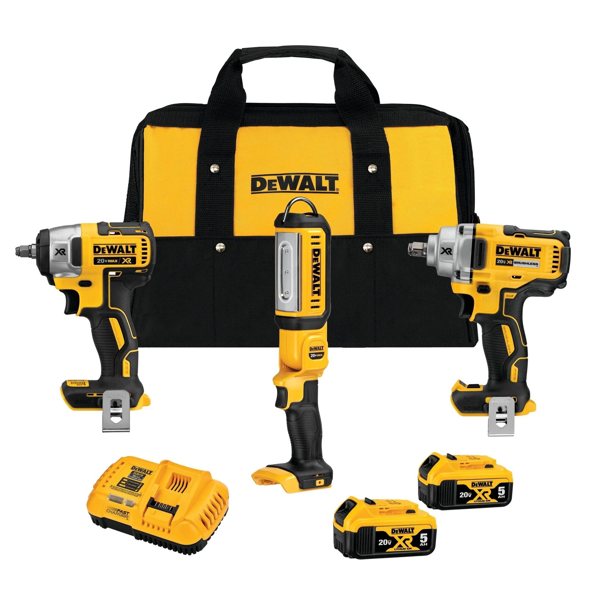 DEWALT 20V MAX* Xr Impact Wrench Combo Kit, 1/2-Inch & 3/8-Inch With Led Handheld Area Light, 3-Tool