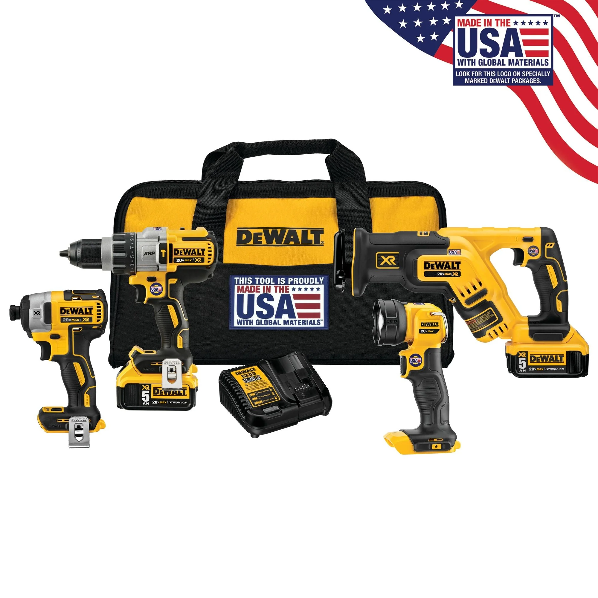 DEWALT 20V Max Xr Cordless Drill Combo Kit, 4-Tool