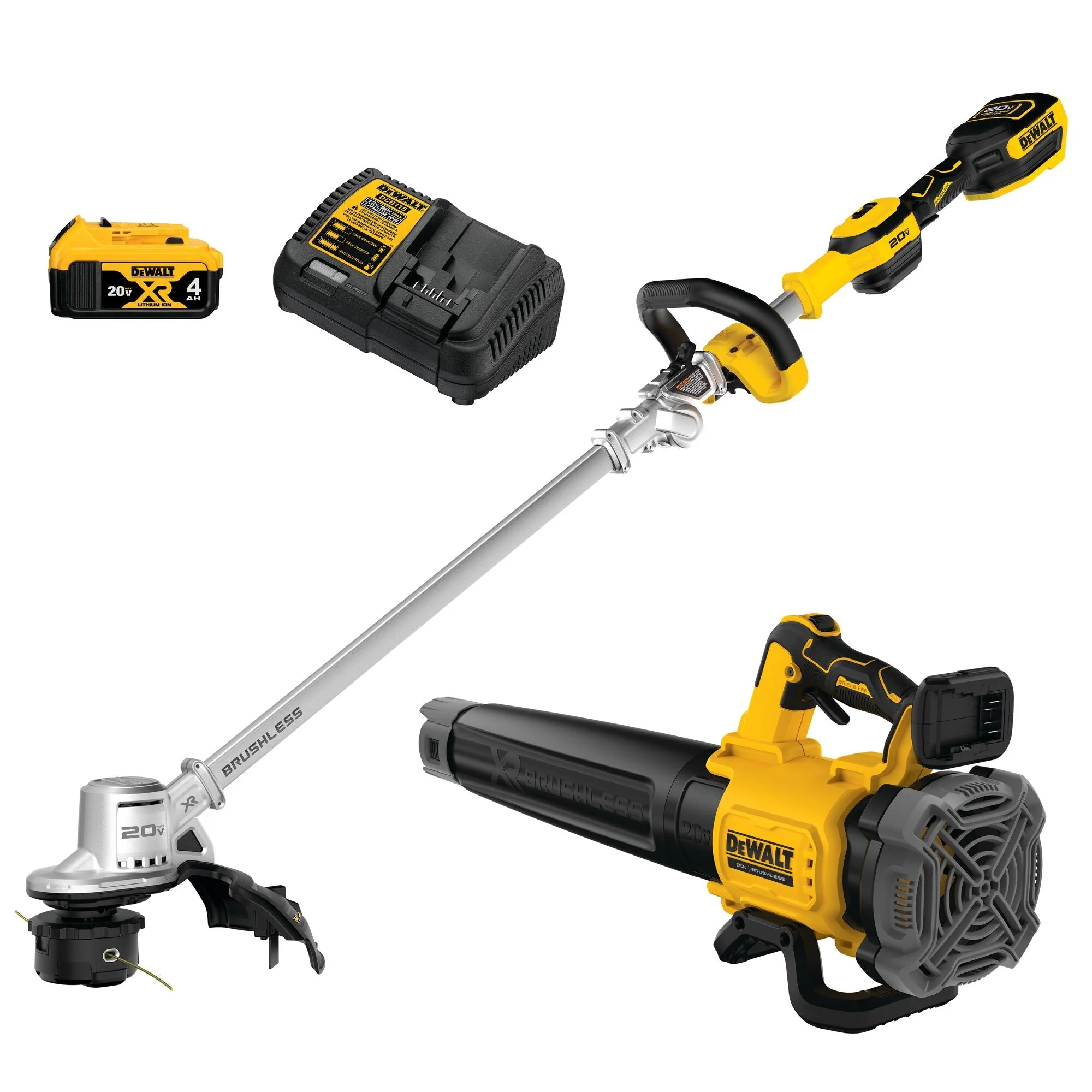 DEWALT 20V Max Xr Brushless 14 In. Cordless Folding String Trimmer And Handheld Blower Combo Kit