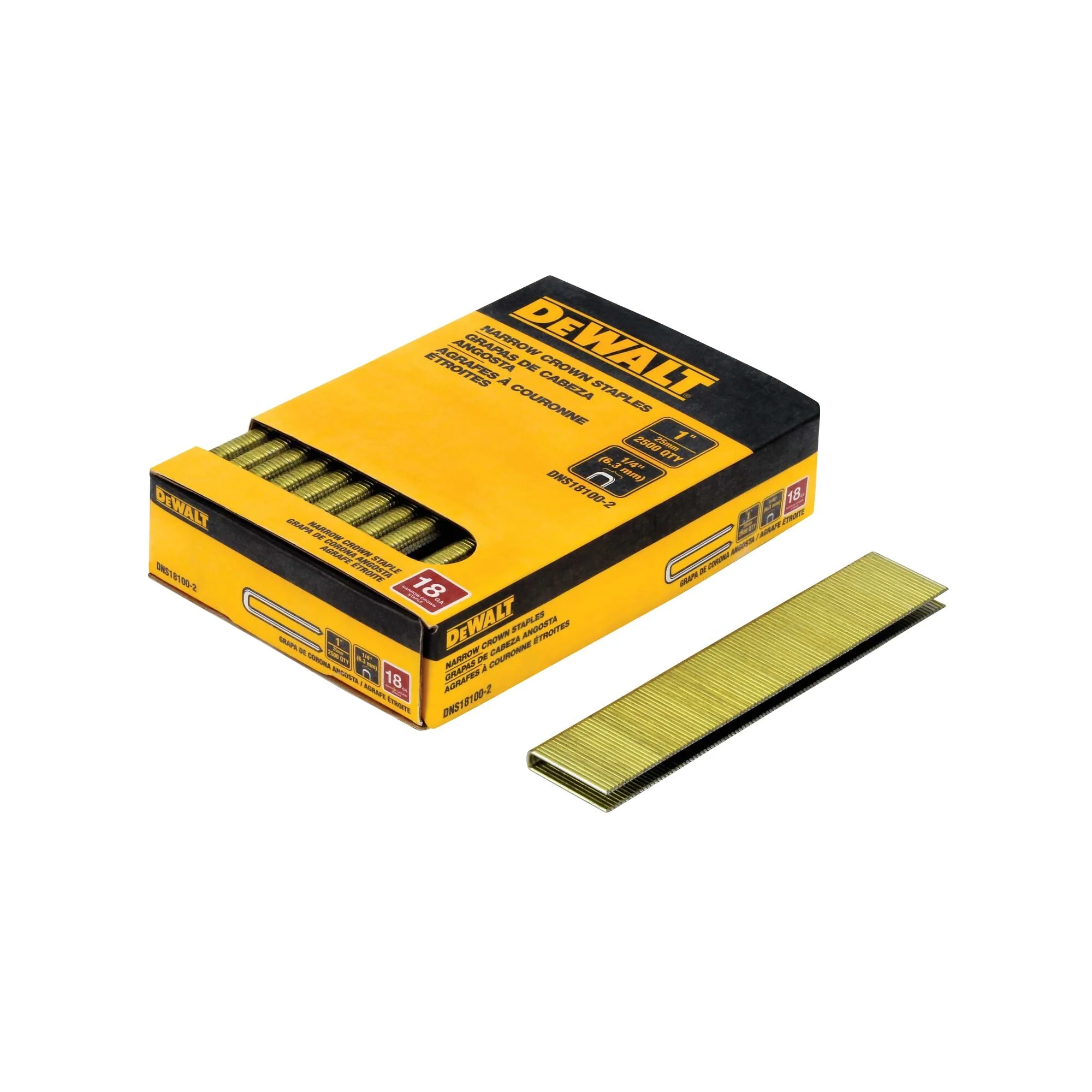 DEWALT 1 in. 18 Gauge 1/4" Crown Staples (2,500 PK)