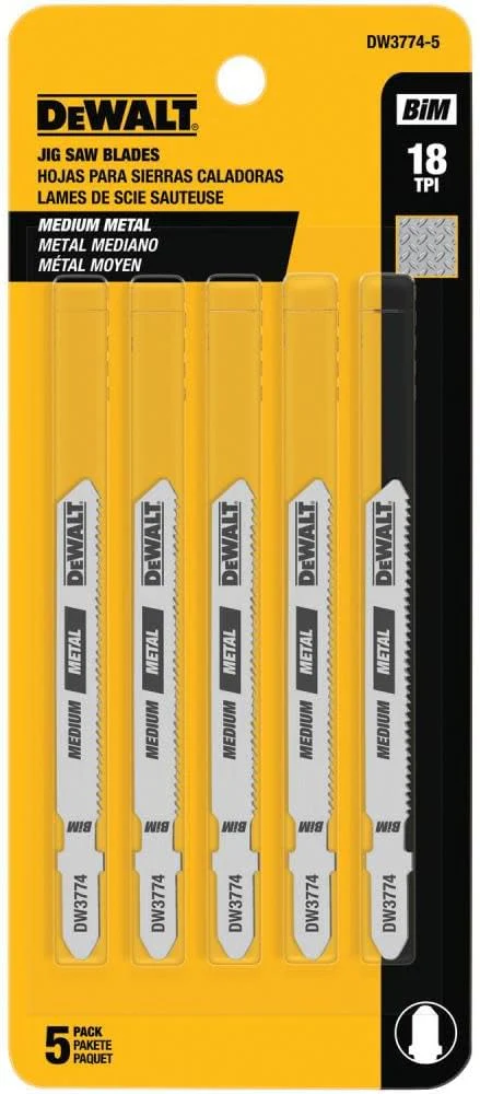 DEWALT 3-Inch 18Tpi Medium Metal Cut T-Shank Jig Saw Blade (5-Pack)