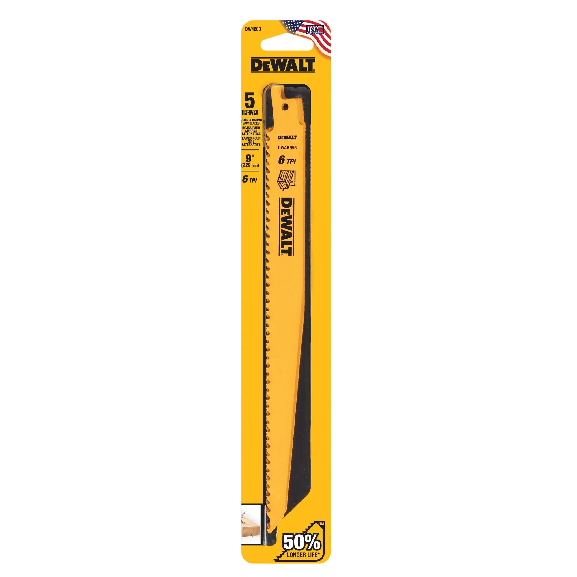 9" 6 Tpi Taper Back Bi-Metal Reciprocating Blade For General Purpose Wood Cutting (5 Pack)