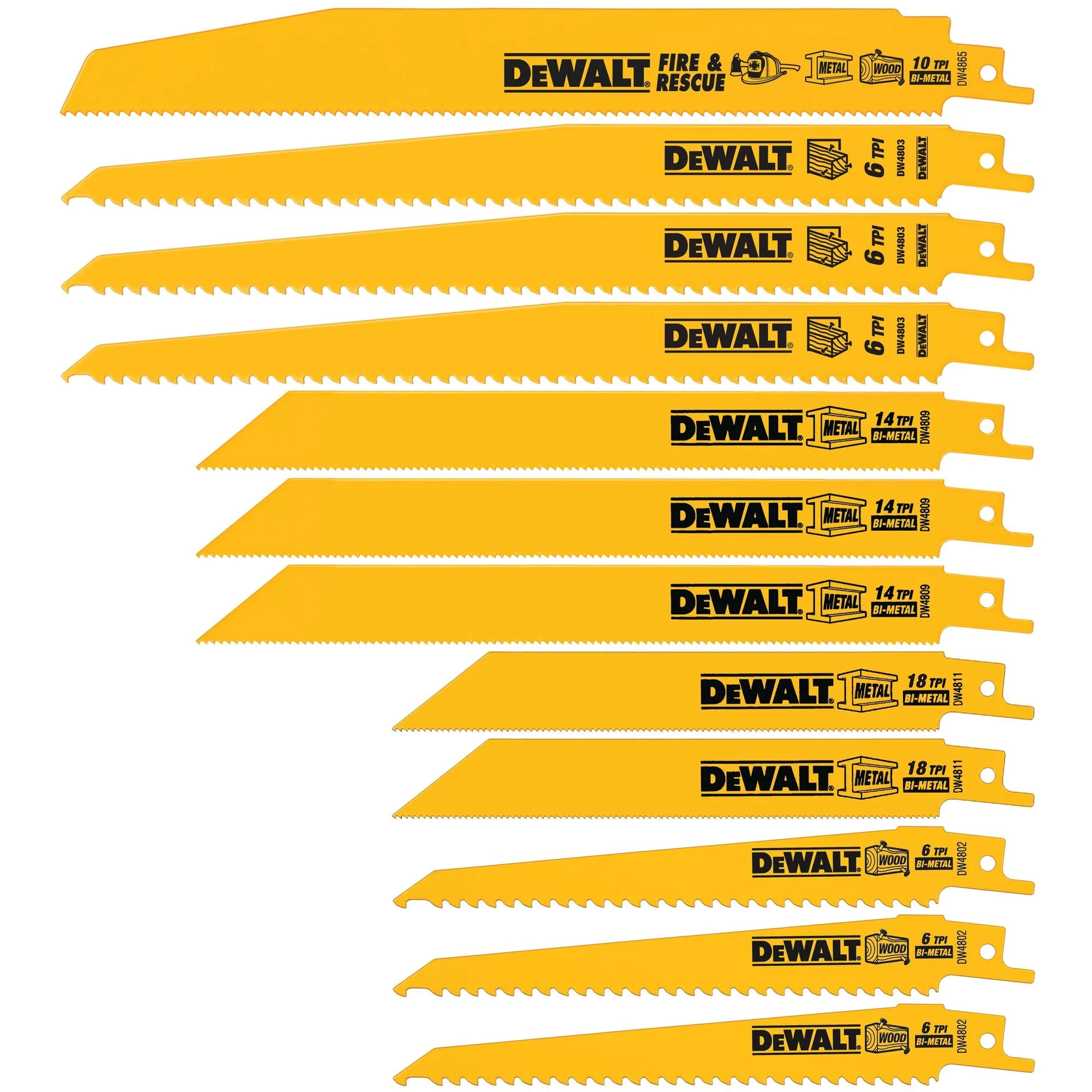 DEWALT Reciprocating Saw Blades, Bi-Metal Set With Case, 12-Piece