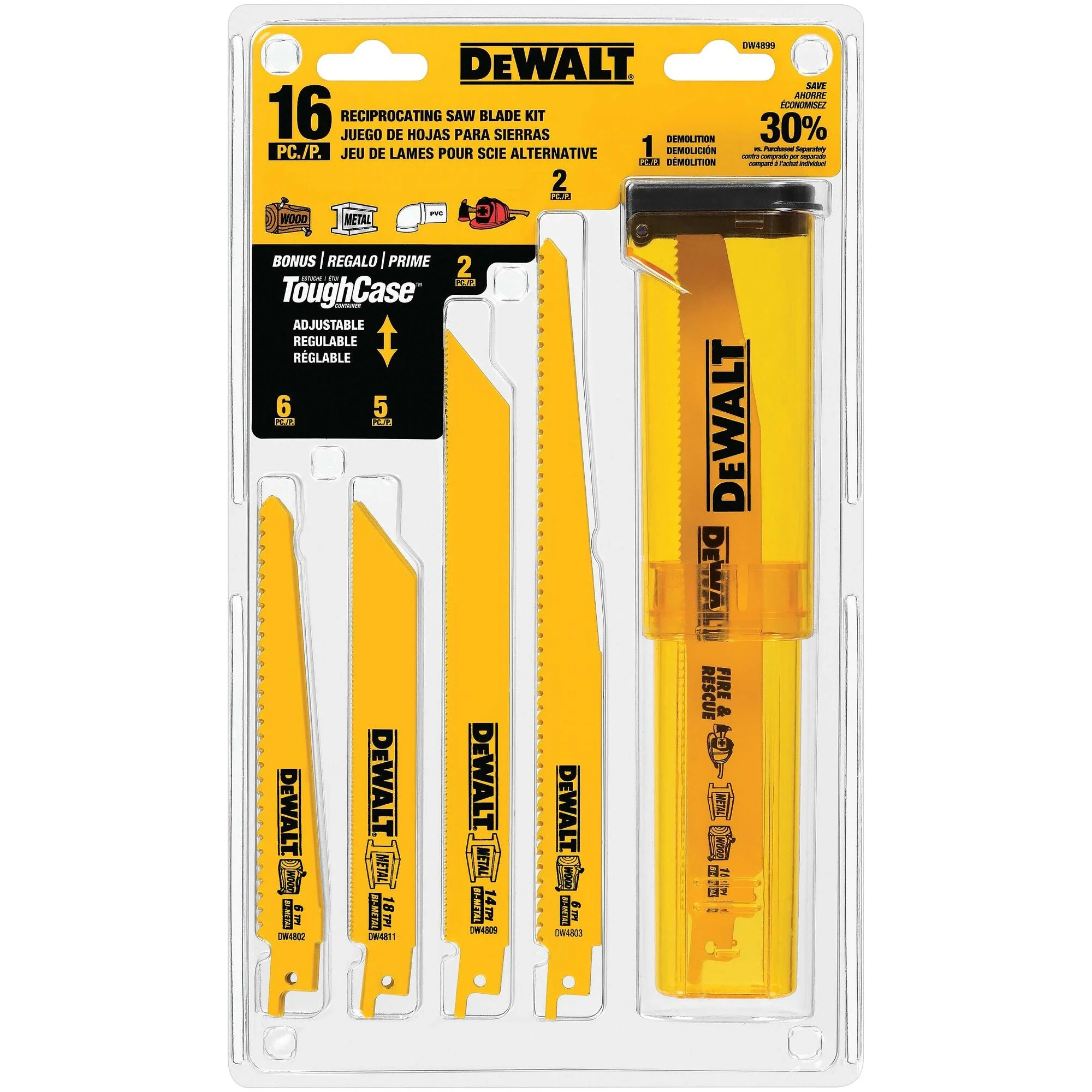 DEWALT 16 Piece Bi-Metal Reciprocating Saw Blade Set With Case