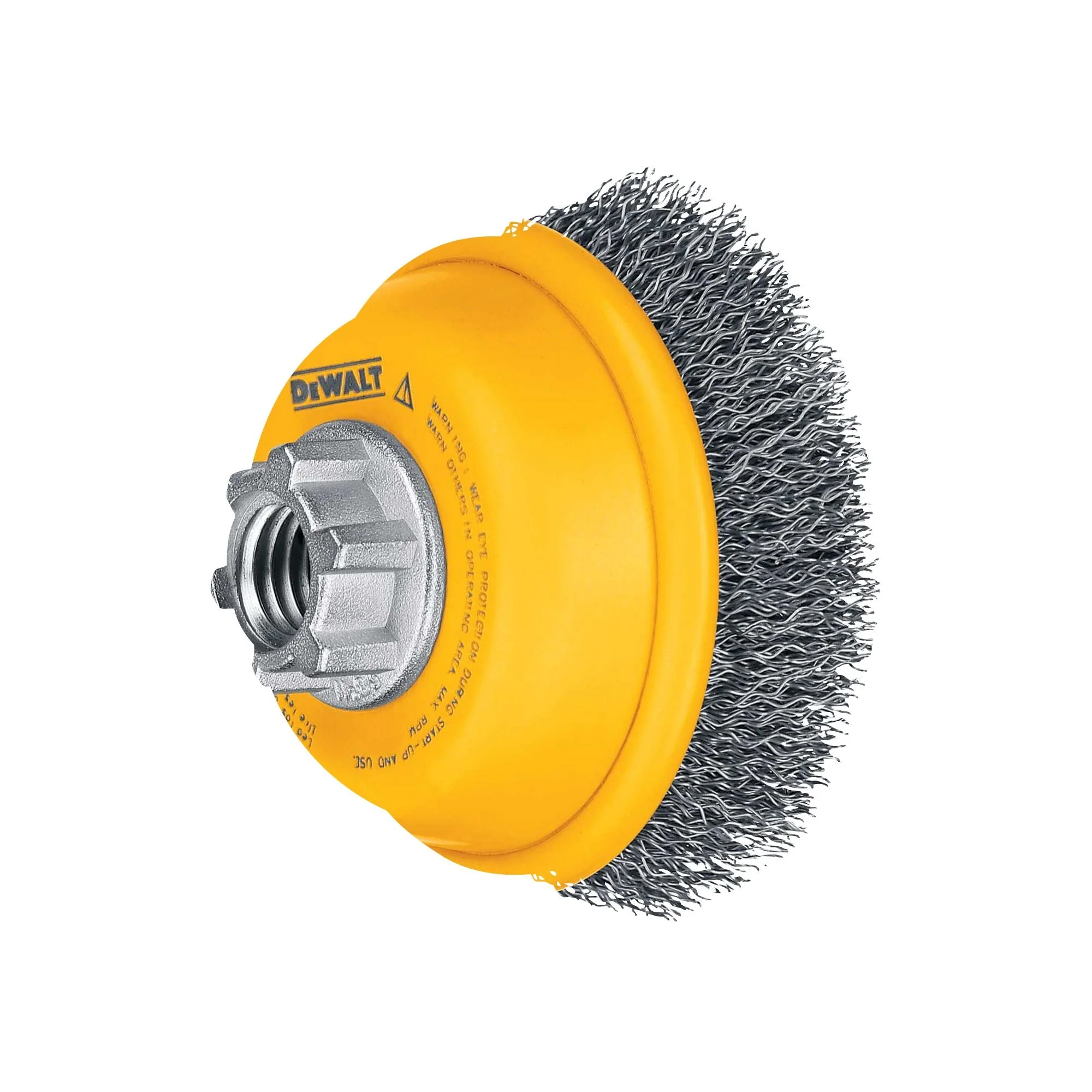 DEWALT Wire Cup Brush, Crimped, Carbon Steel, 6-Inch X 5/8-Inch, 11 Hp, .014-Inch