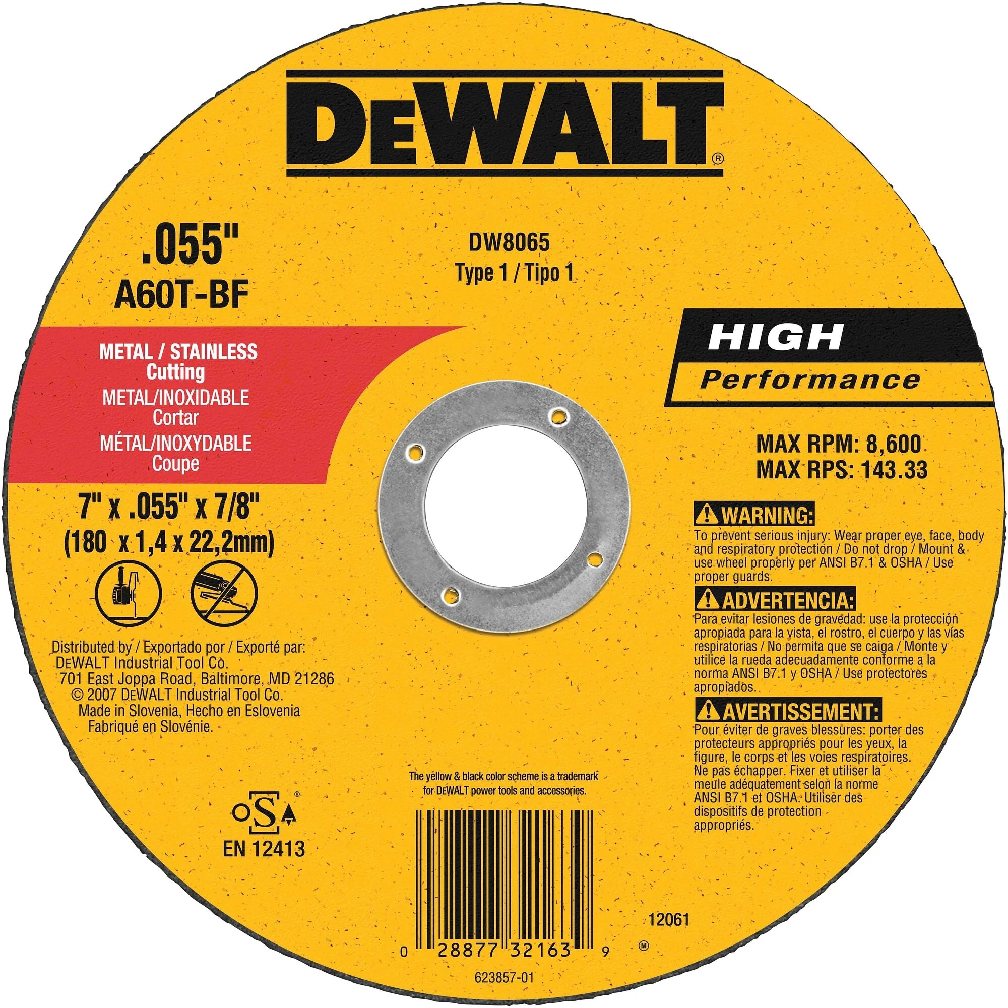DEWALT 7 X .045 X 7/8 Hp T1 Cutting