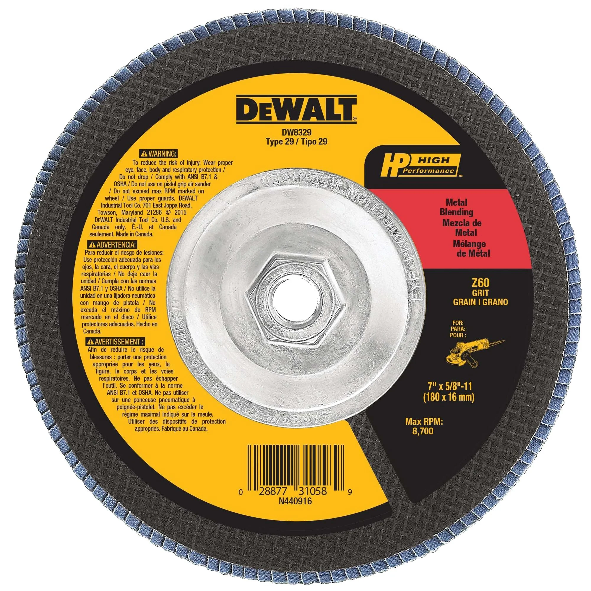 DEWALT DW8329 7-Inch by 5/8-Inch-11 60 Grit Zirconia Angle Grinder Flap Dis