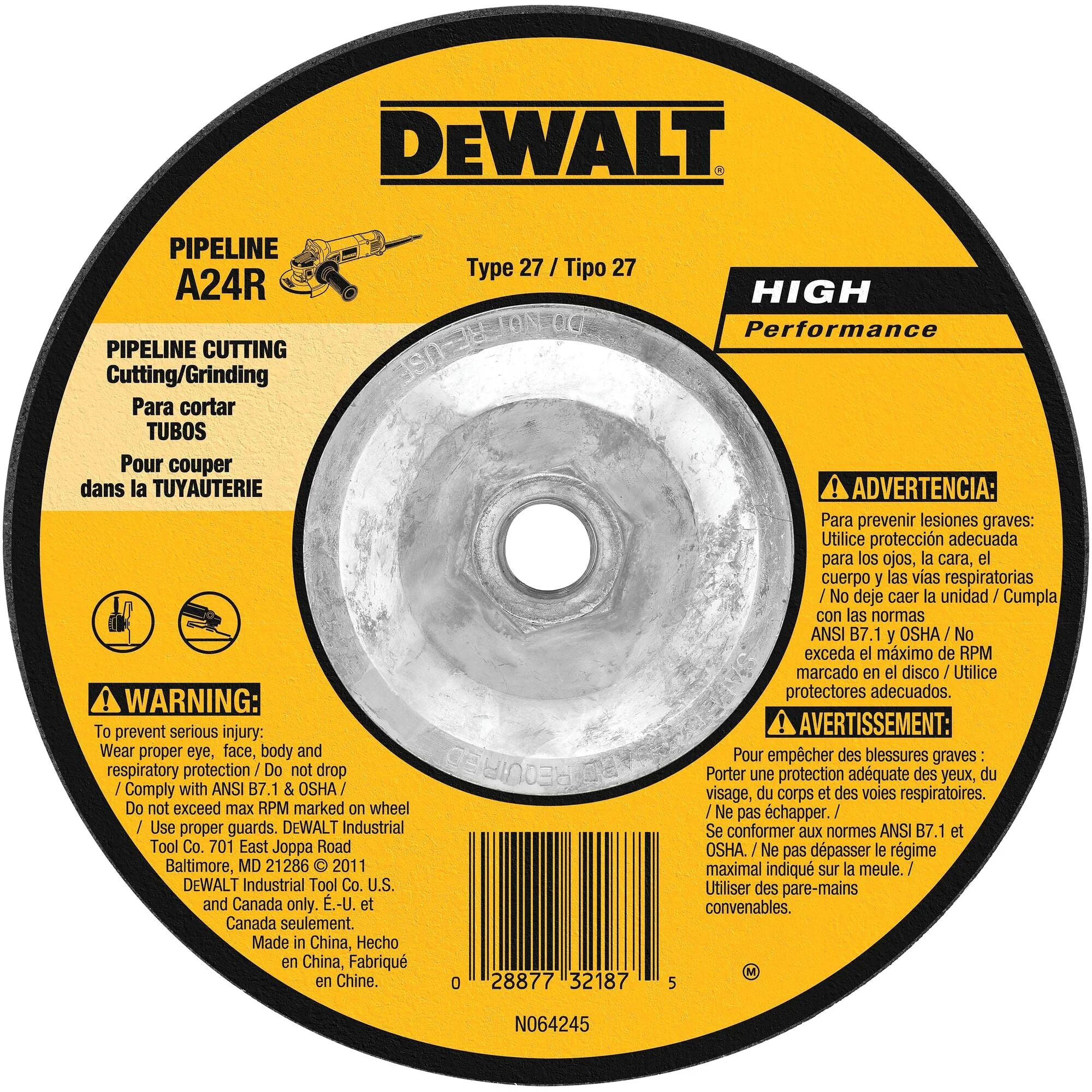DEWALT 4" x 1/4" x 5/8" High Performance Metal Grinding Wheel