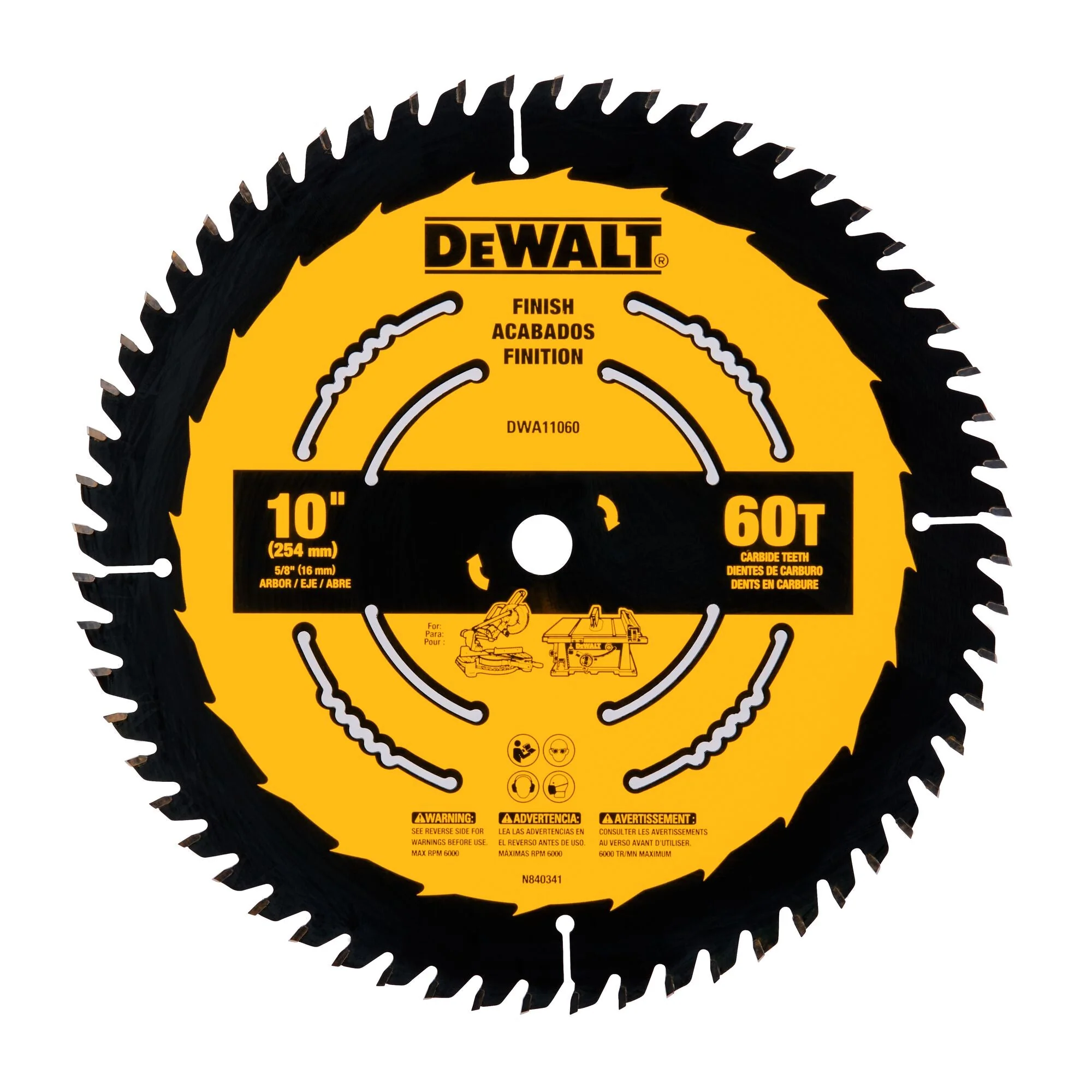 DEWALT 10 In Carbide Table Saw Blade 60 Tooth with 5/8 in Arbor (1 Pack)