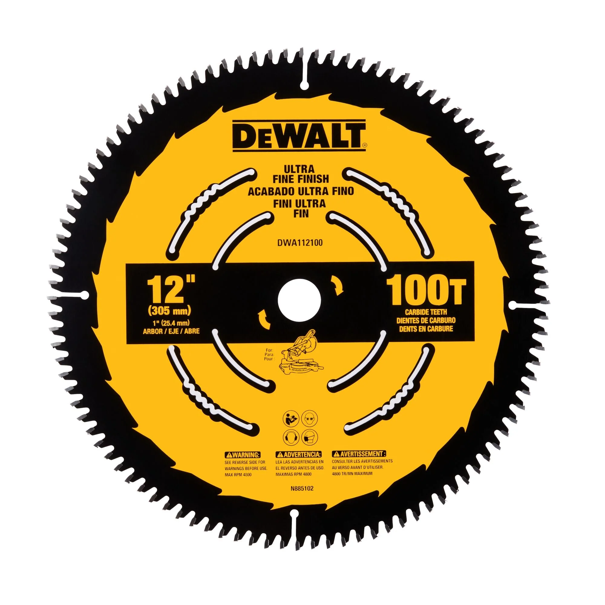 DEWALT 12 In Carbide Circular Saw Blade 100 Tooth with 1 in Arbor For Ultra Fine Finishing (1 Pack)