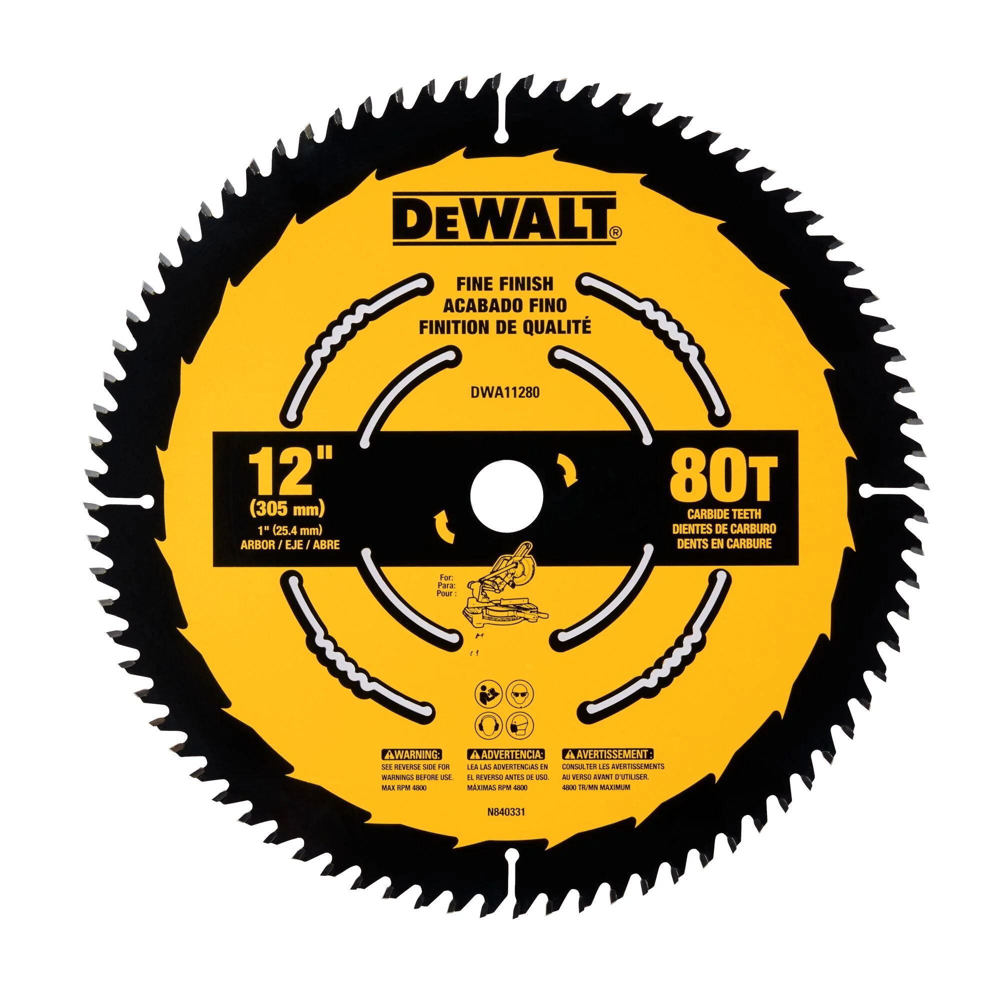 DEWALT 12 In Carbide Circular Saw Blade 80 Tooth with 1 in Arbor For Fine Finishing (1 Pack)