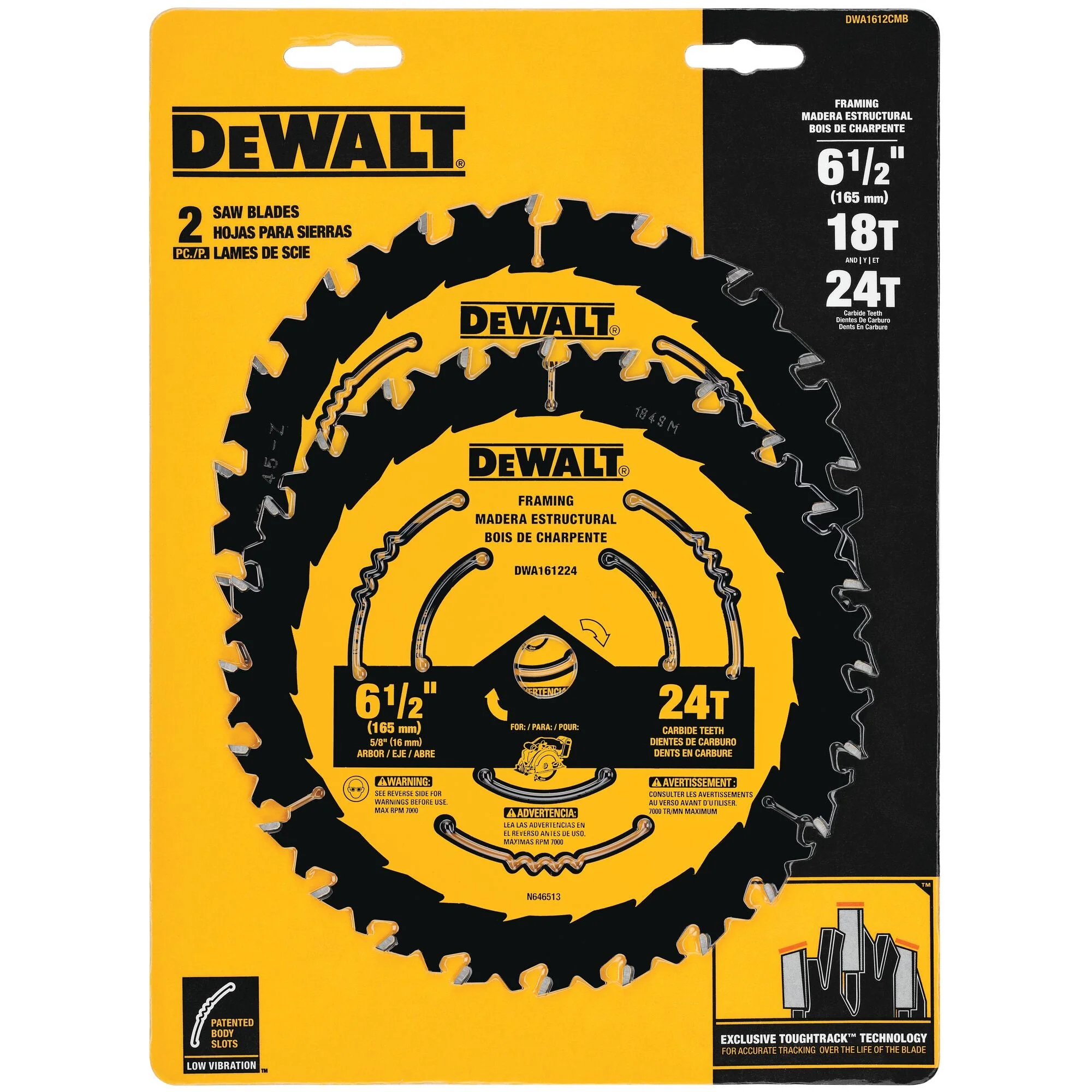 6-1/2-Inch 18/24-Tooth Circular Saw Blade, Combo - Dwa1612cmb