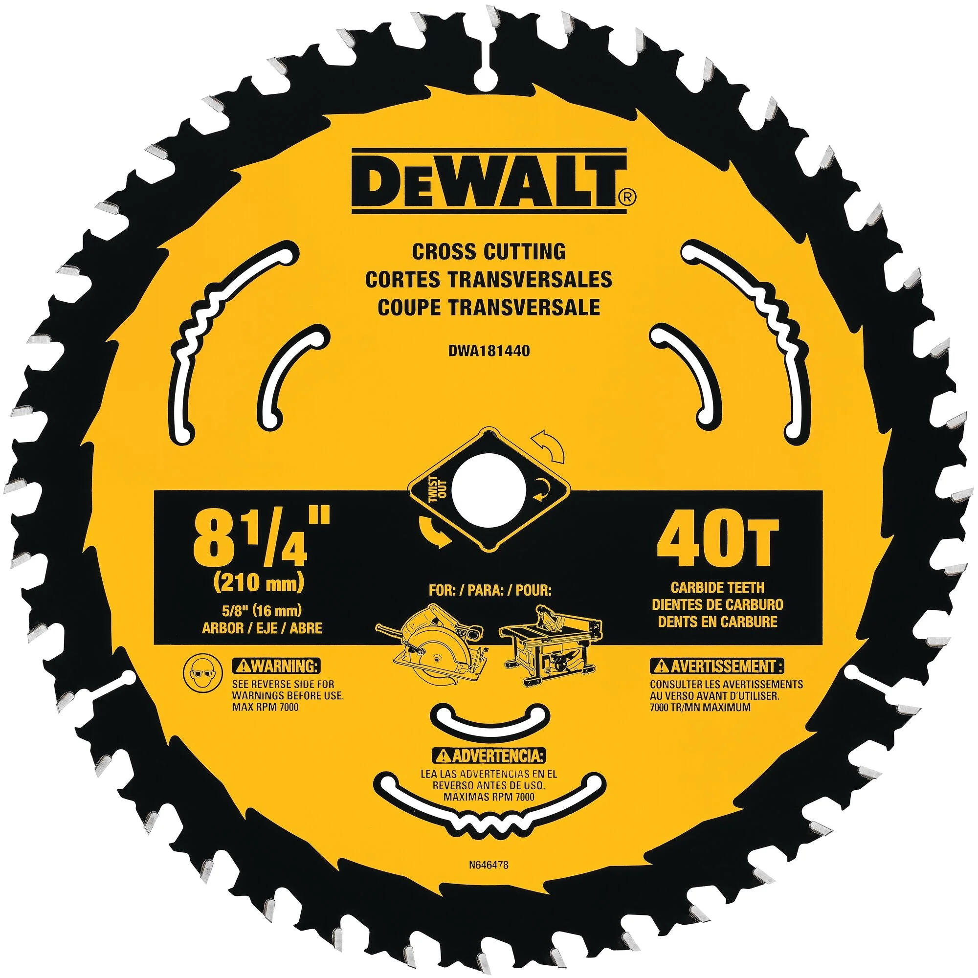 DEWALT 8-1/4 In Carbide Circular Saw Blade 40 Tooth with 5/8 in Arbor (1 Pack)