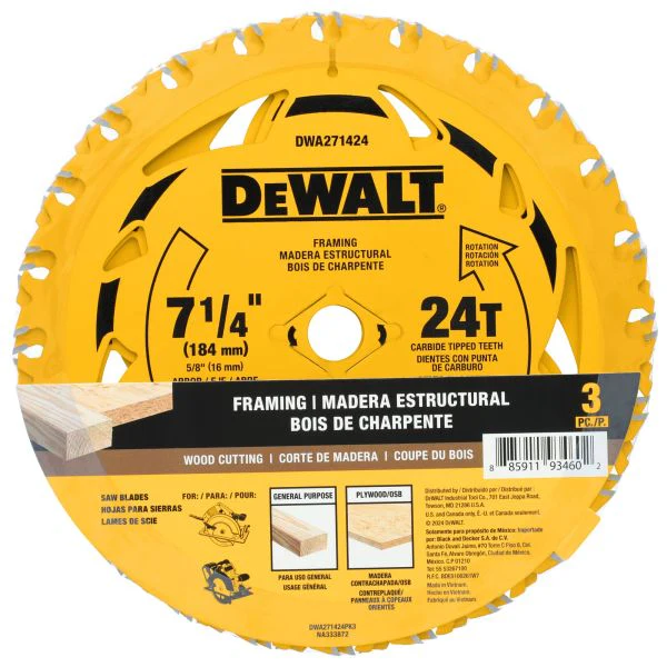 DEWALT 7-1/4 In Circular Saw Blade 24 Tooth with 5/8 in Arbor (3 Pack)