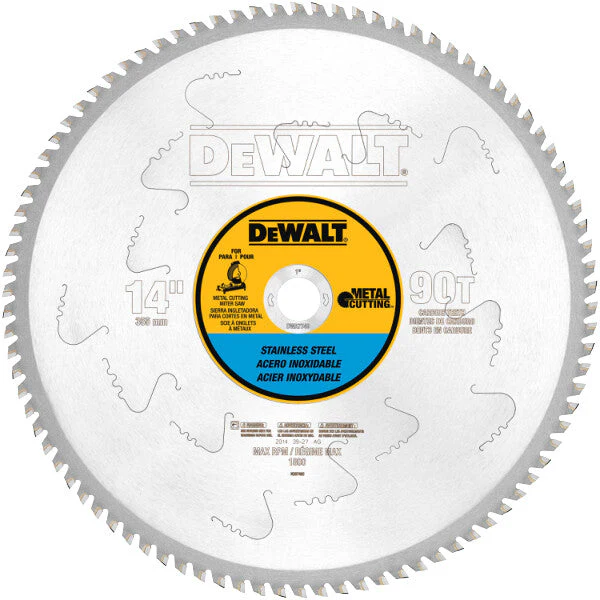 DEWALT 14-Inch Metal Cutting Blade, Stainless Steel, 1-Inch Arbor, 90-Tooth