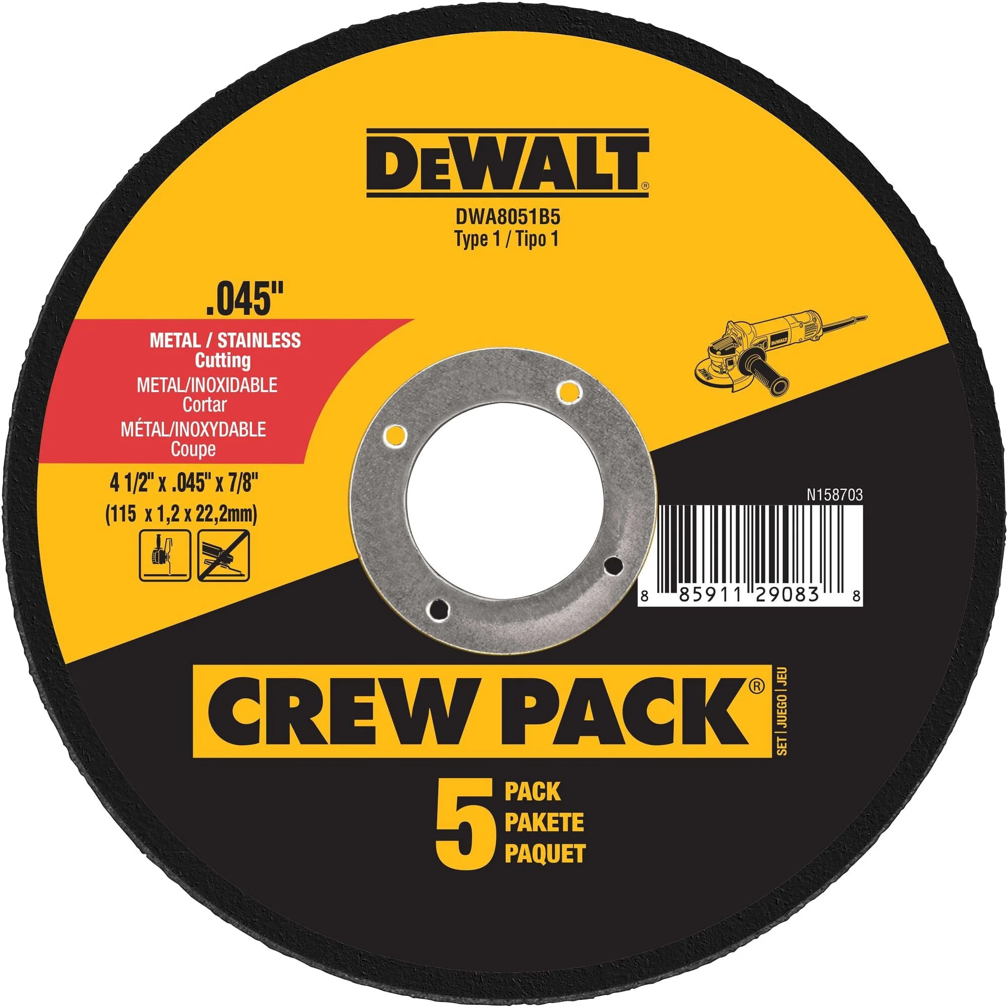 DEWALT 4-1/2 In x .045 in Aluminum Oxide Abrasive Chop / Cut-Off Blade with 7/8 in Arbor For Concrete & Masonry Cutting (5 Pack)