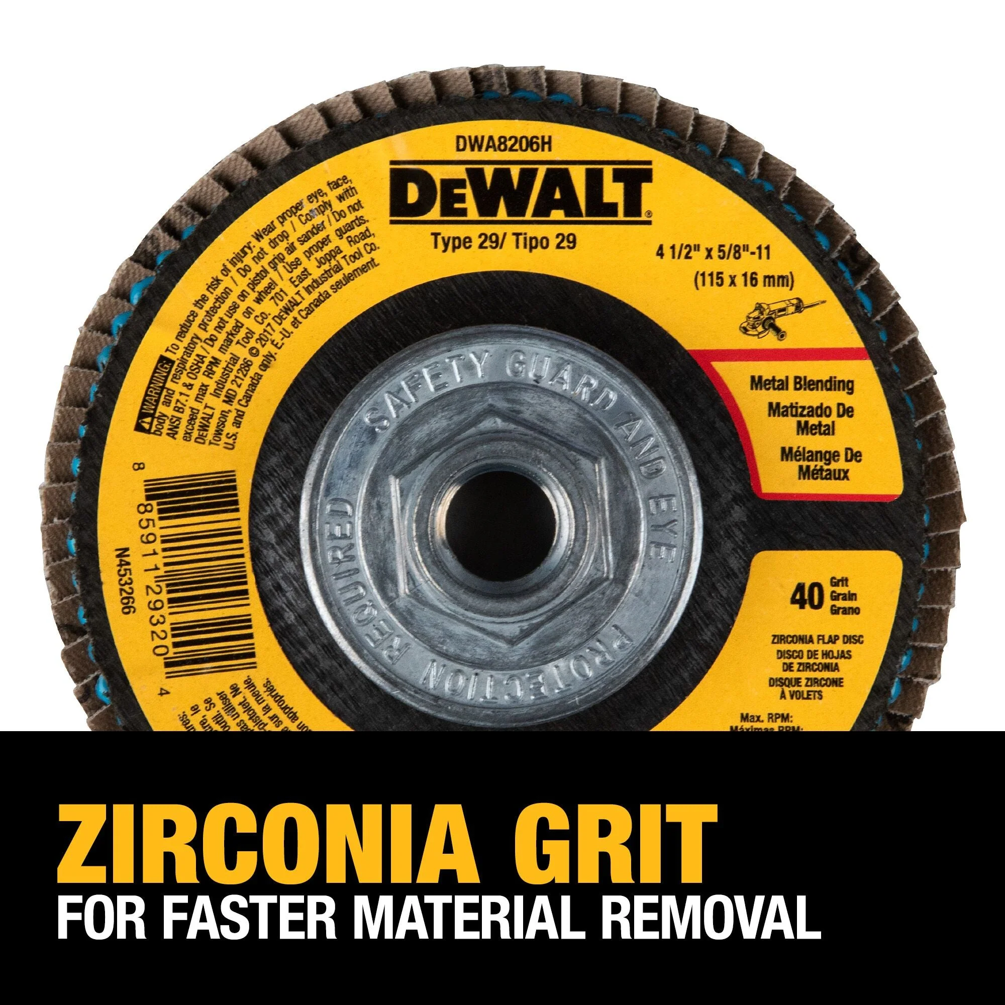 DEWALT 40 Grit Zirconia T29 Flap Disc, 4-1/2-Inch X 5/8-11-Inch