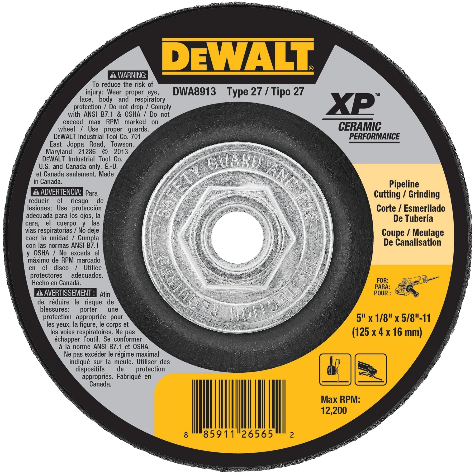 DEWALT 5 X 1/8 X 5/8-11 Ceramic Performance Pipeline Cutting/Grinding Wheel
