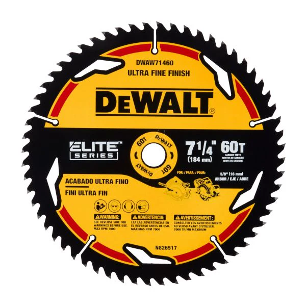 DEWALT ELITE SERIES™ 7-1/4 In Carbide Circular Saw Blade 60 Tooth with 5/8 in Arbor (1 Pack)