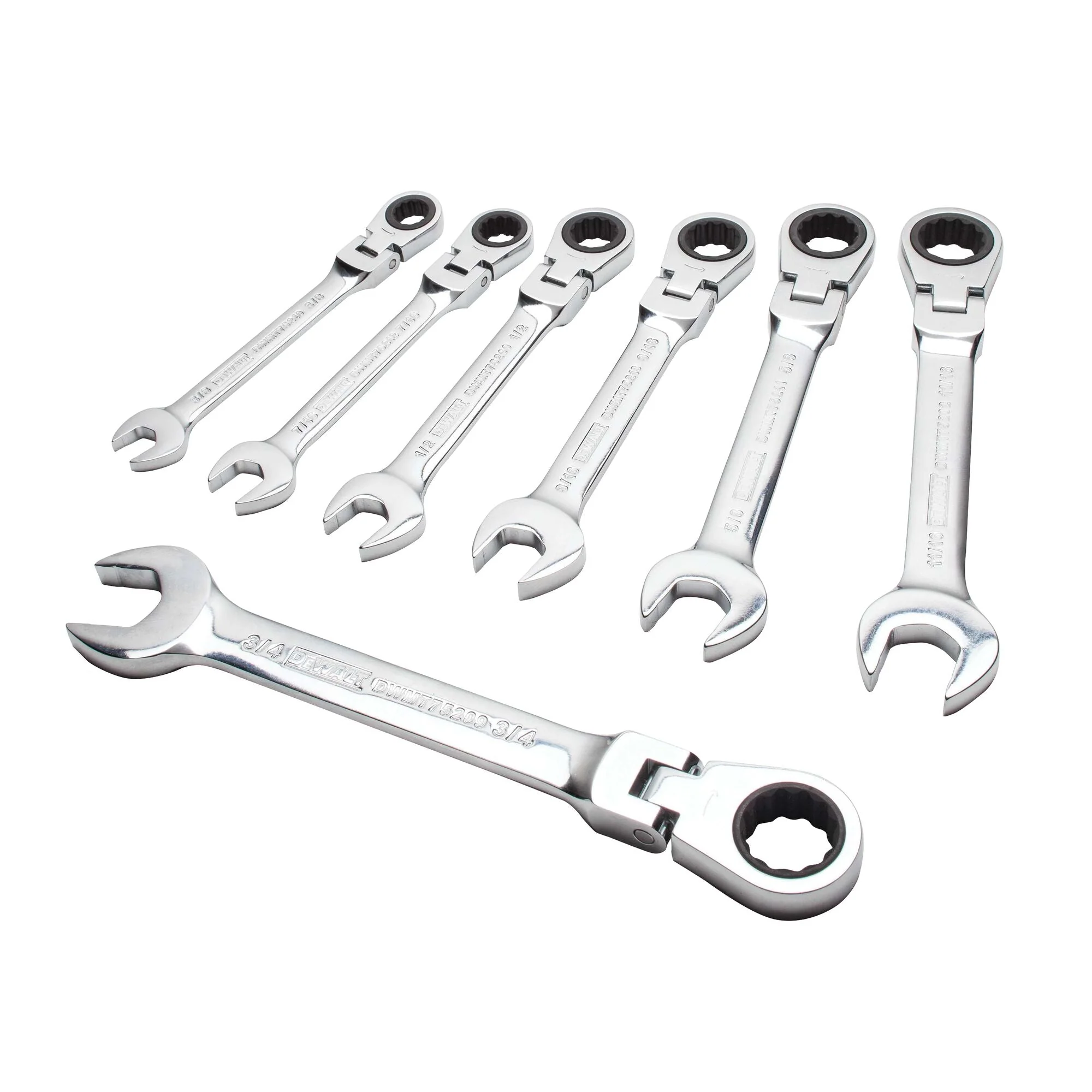 DEWALT Combination Ratcheting Wrench Set, Sae/Standard Wrenches, Flex Head, 7-Piece