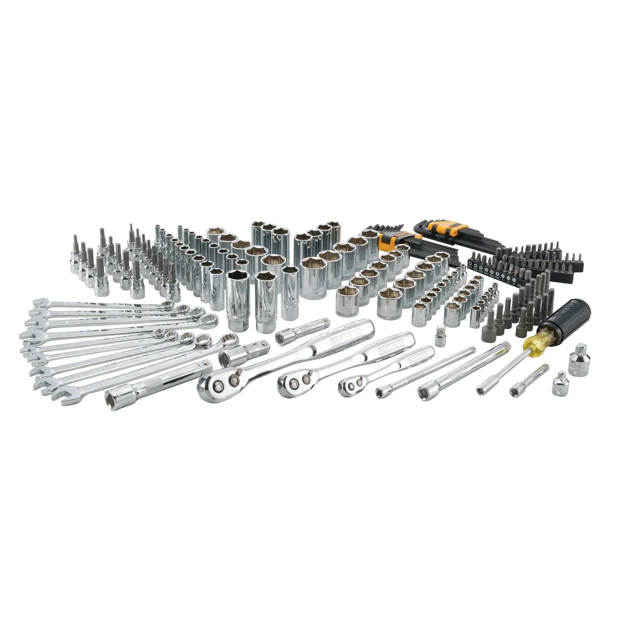 DEWALT Drive Socket Set for Mechanics, 200-Piece, 1/4" & 3/8" & 1/2" Drive, MM/SAE