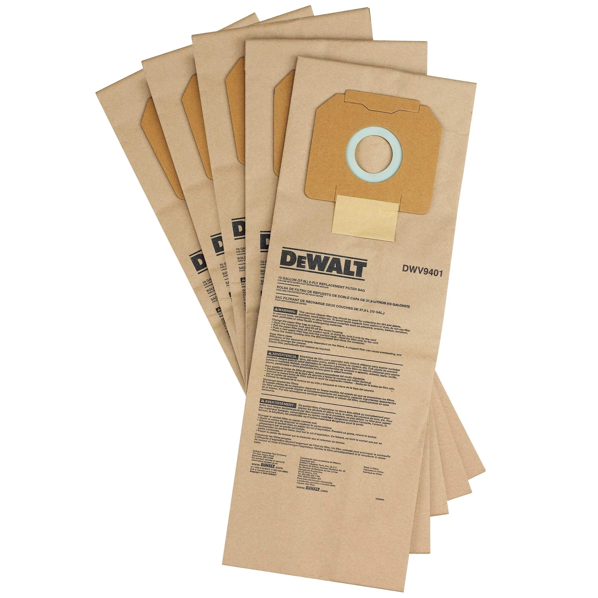 DEWALT Paper Bag For Dwv012 Dust Extractor, 5-Pack