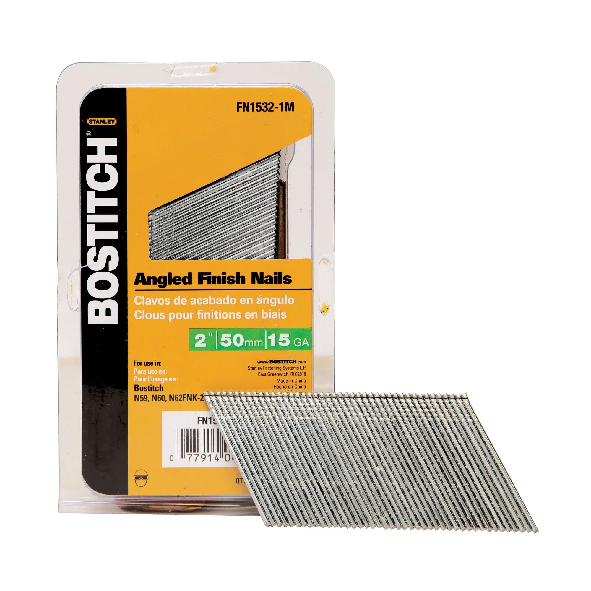 BOSTITCH Finish Nails, Finishing Style, Angled, 15Ga, 2-Inch, Indoor Use, 1000-Packpackage May Vary)