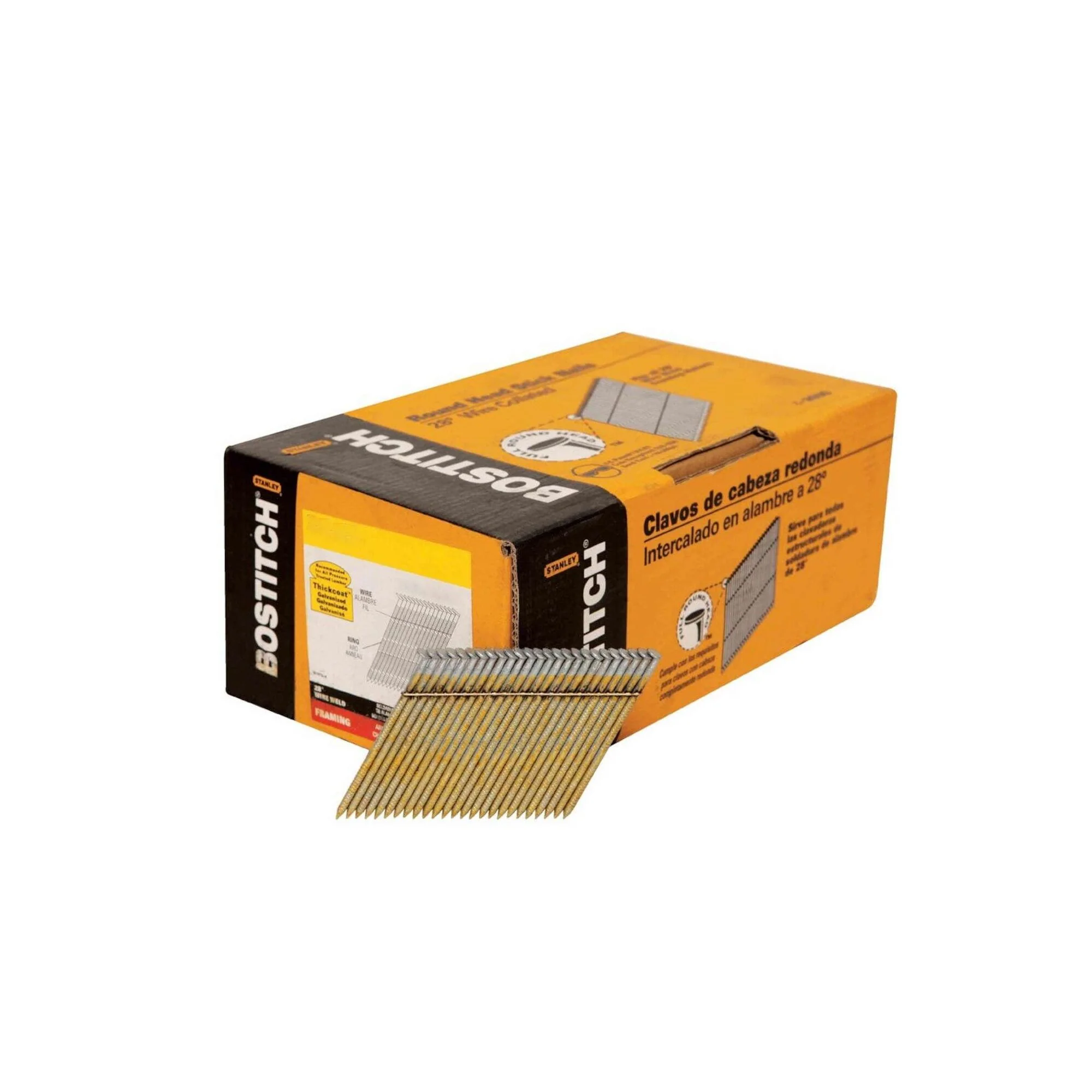 BOSTITCH 2,000-Qty 3" X .120 Ring Shank 28 Degree Wire Collated Full Round Head Stick Framing Nails