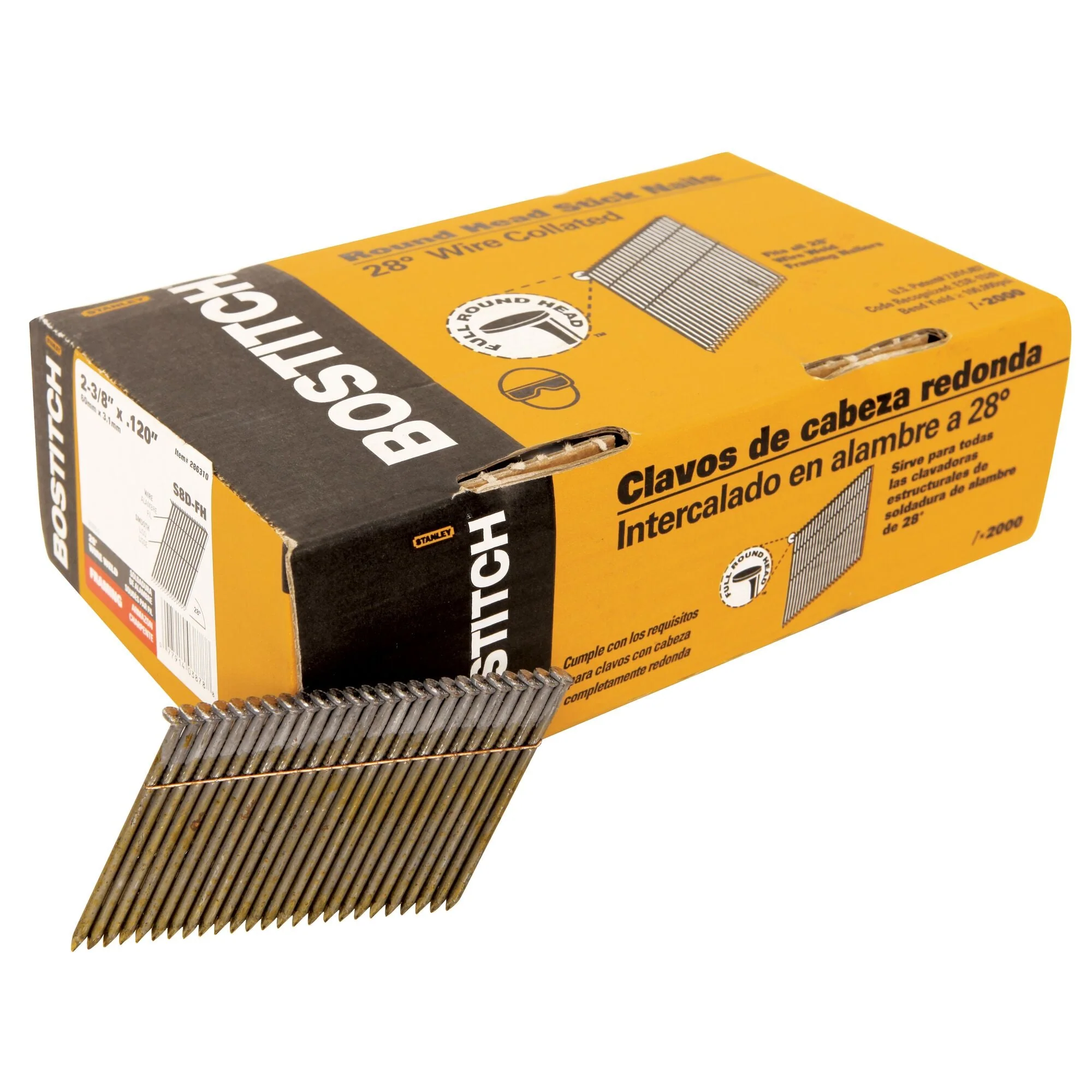 BOSTITCH Framing Nails, Wire Weld, 28 Degree, 2-3/8-Inch X .120-Inch, 2000-Pack
